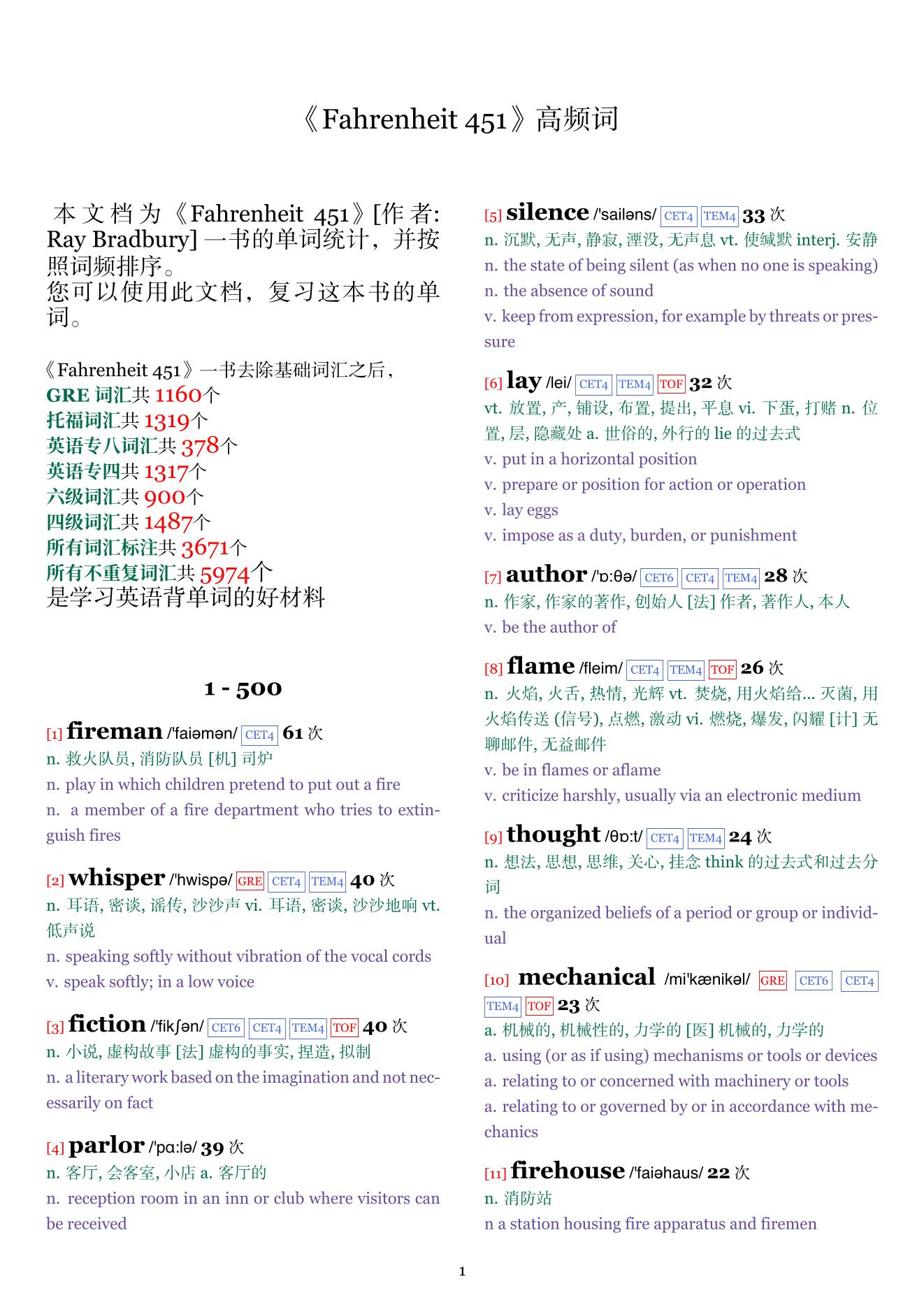 Fahrenheit 451词频统计