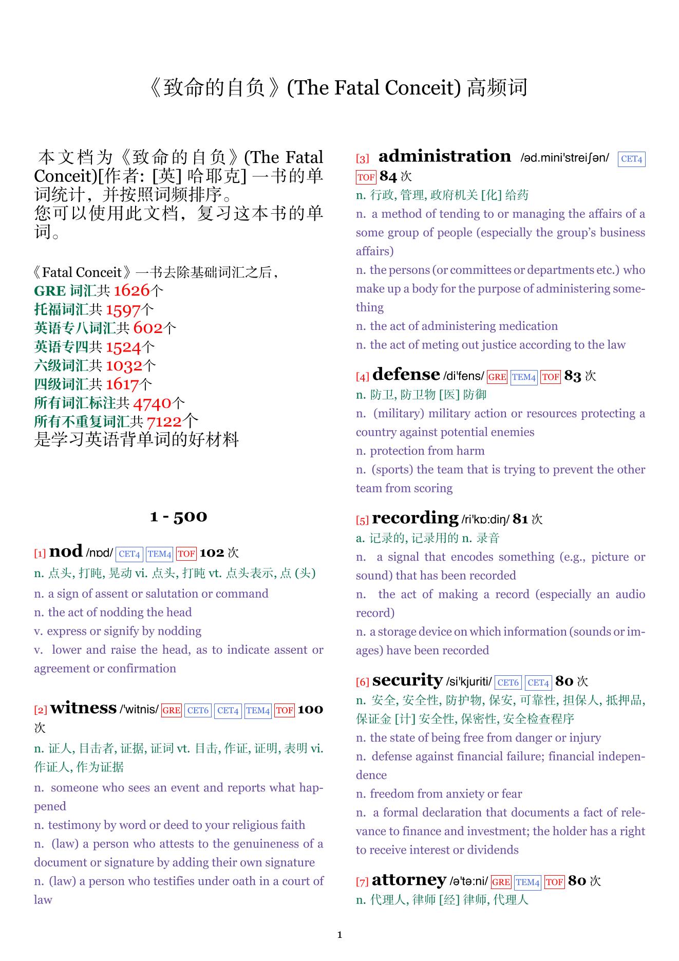 The Fatal Conceit词频统计