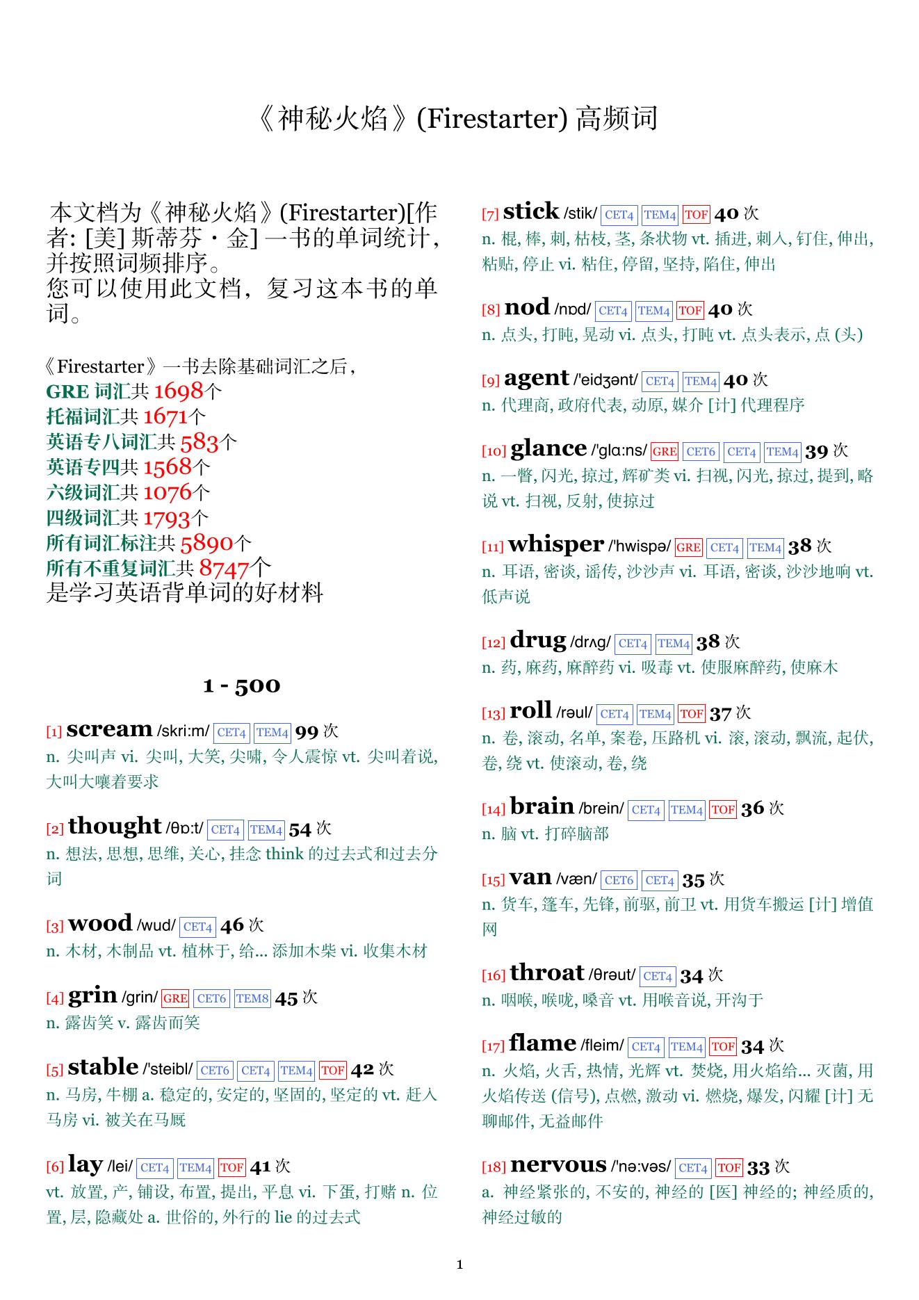 Firestarter词频统计