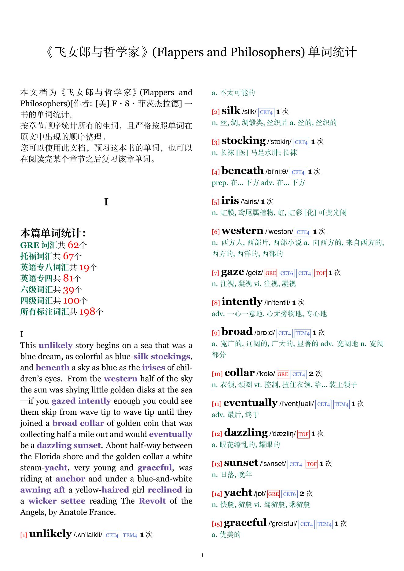 Flappers and Philosophers章节单词统计