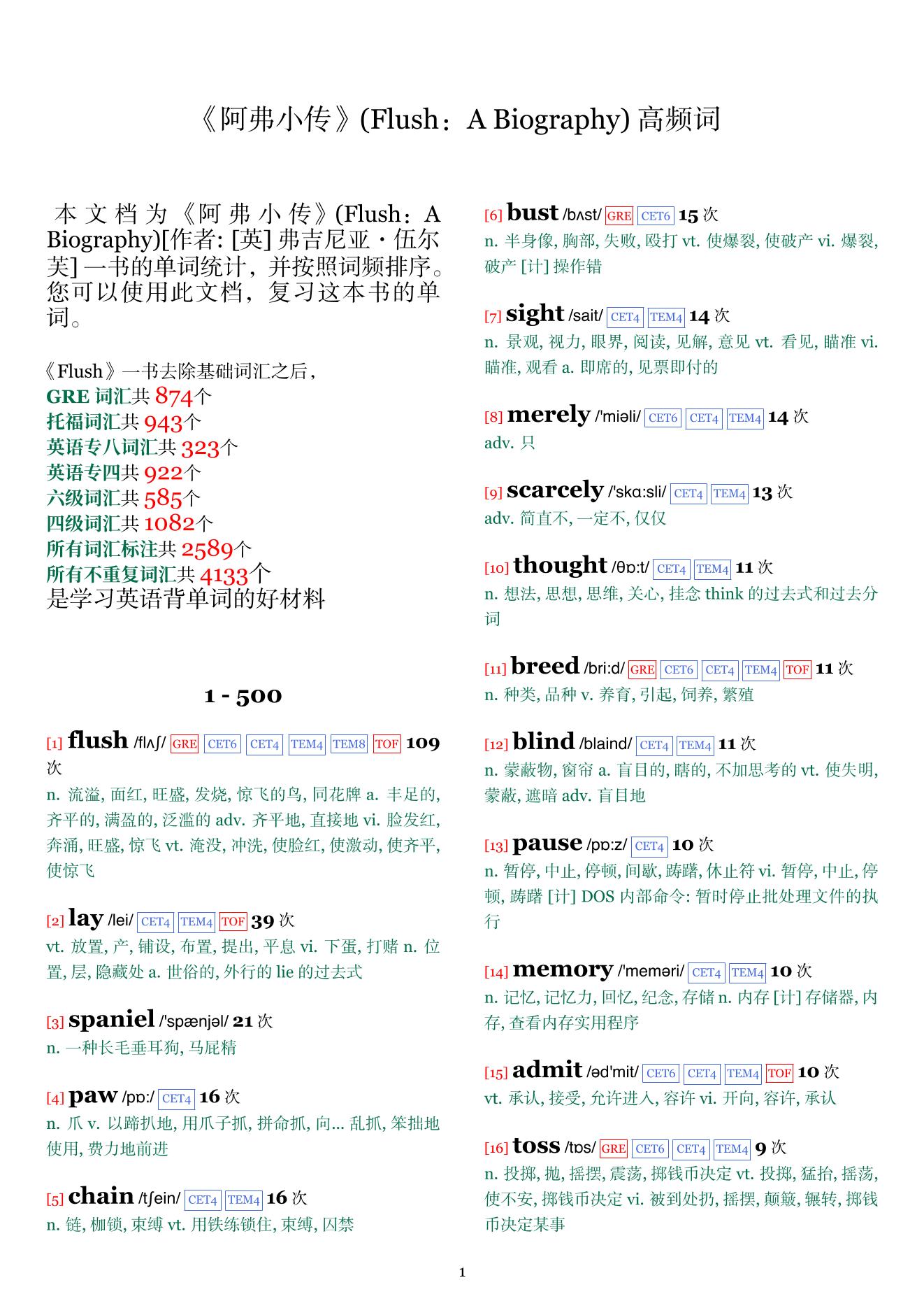 Flush：A Biography词频统计