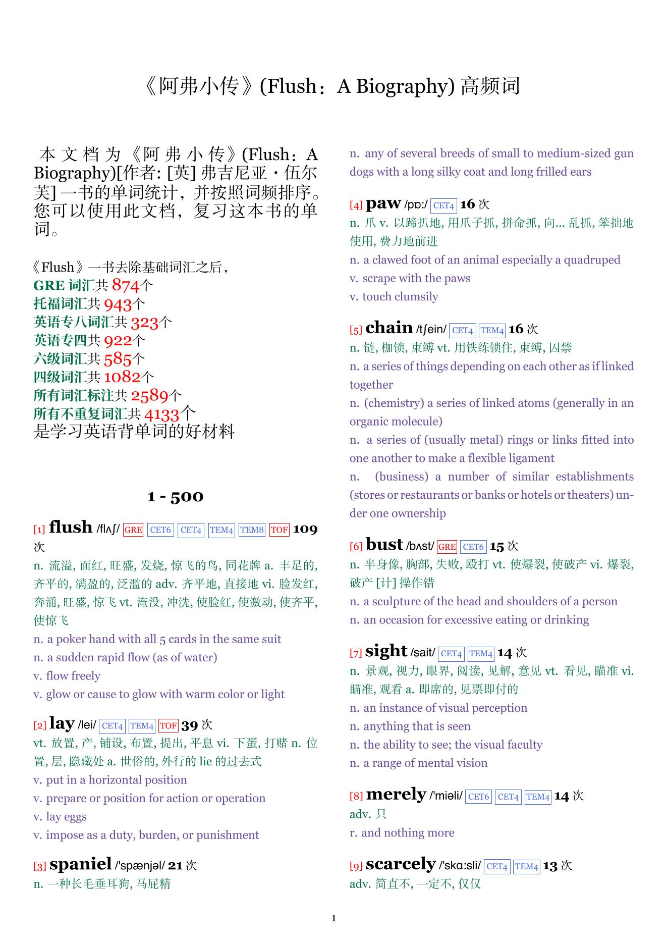 Flush：A Biography词频统计