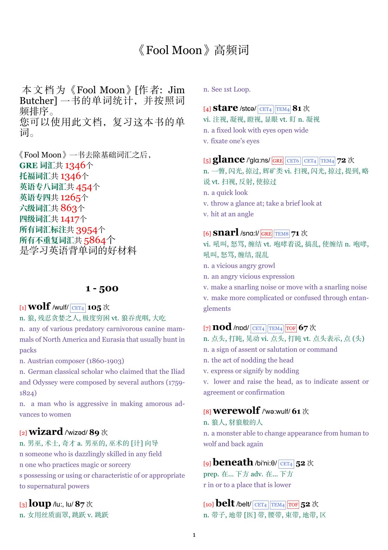 Fool Moon词频统计