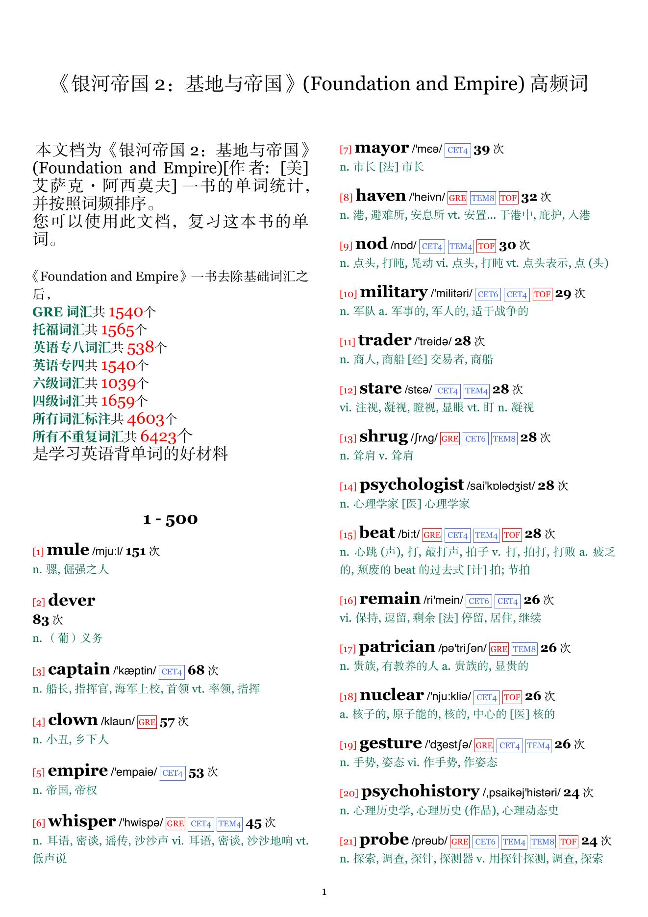 Foundation and Empire词频统计