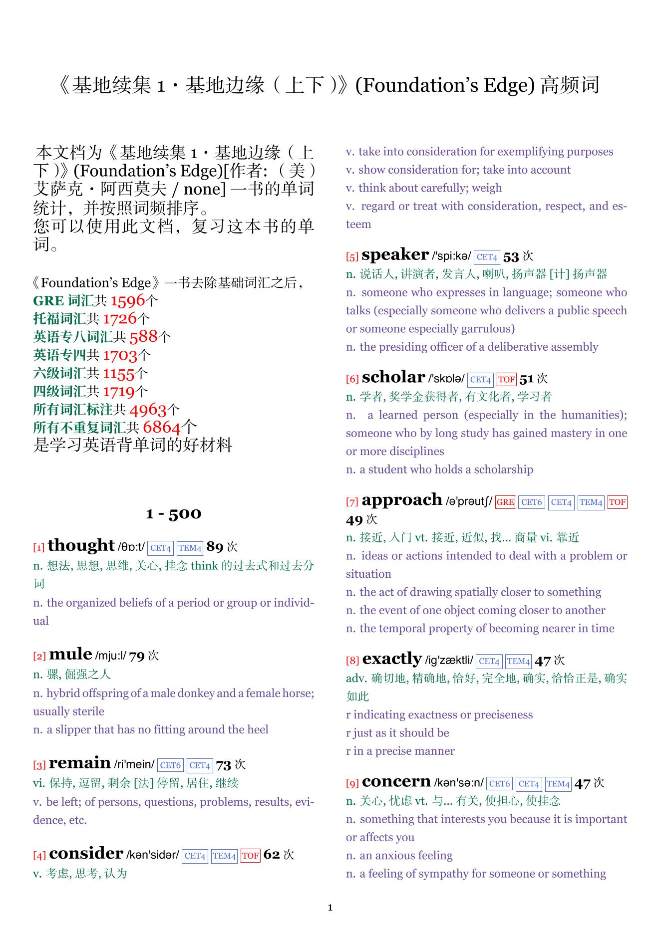 Foundation's Edge词频统计