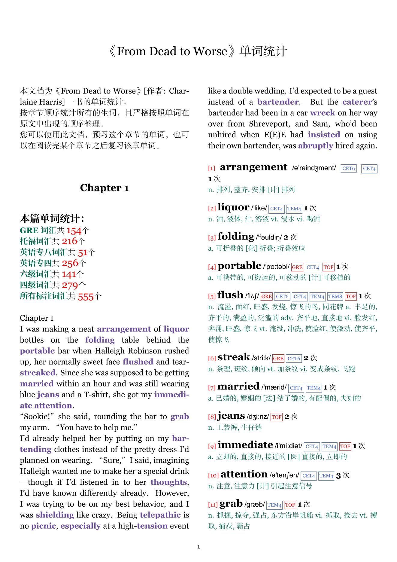 From Dead to Worse章节单词统计
