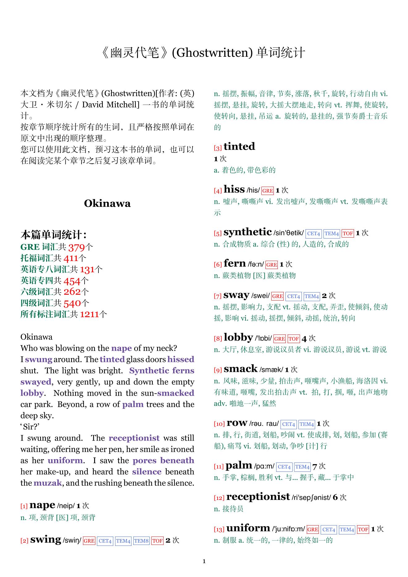 Ghostwritten章节单词统计