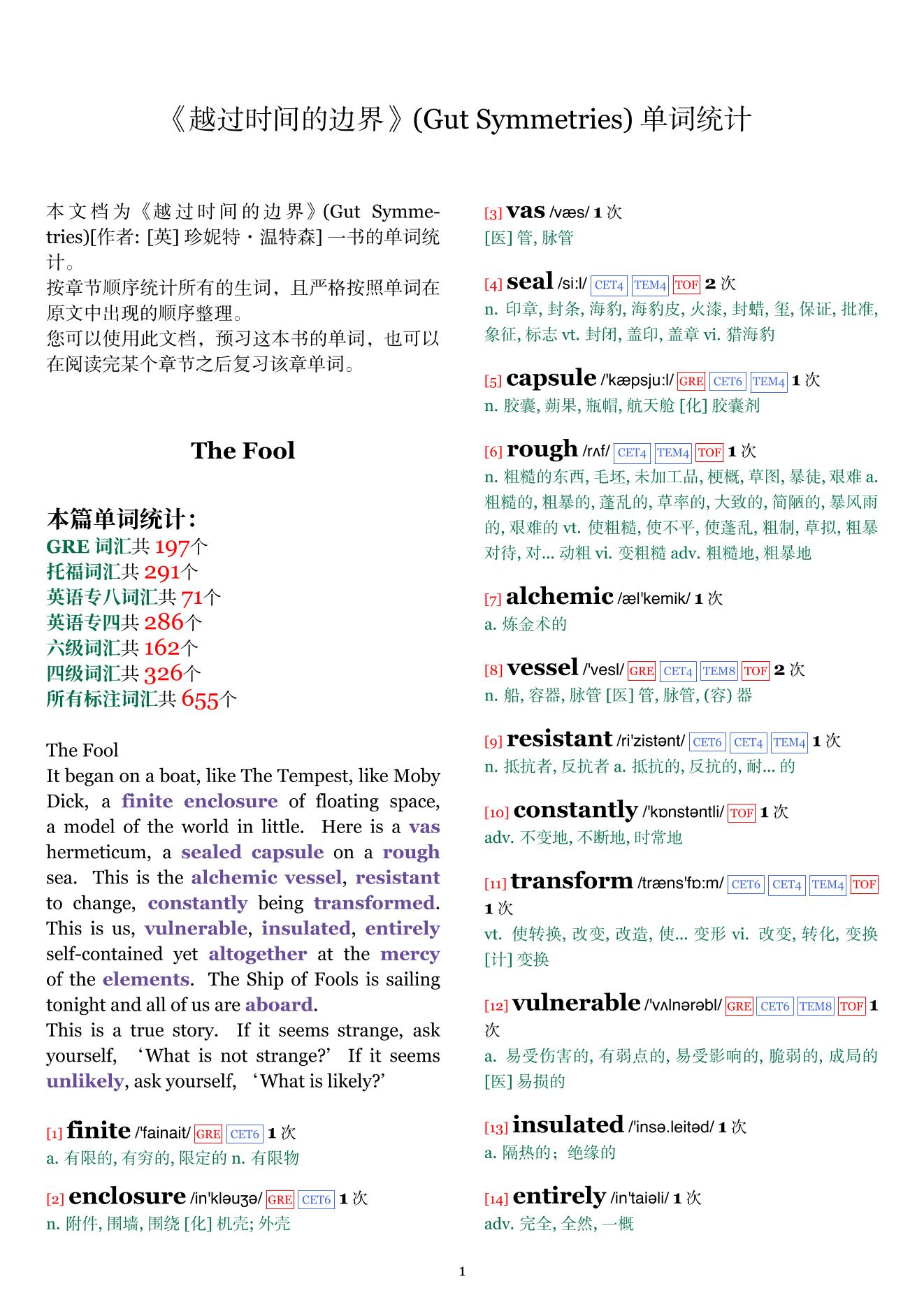 Gut Symmetries章节单词统计