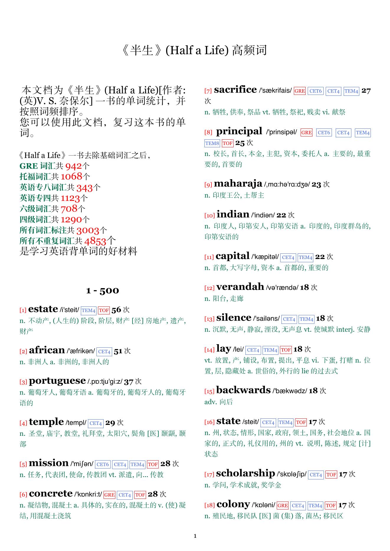 Half a Life词频统计