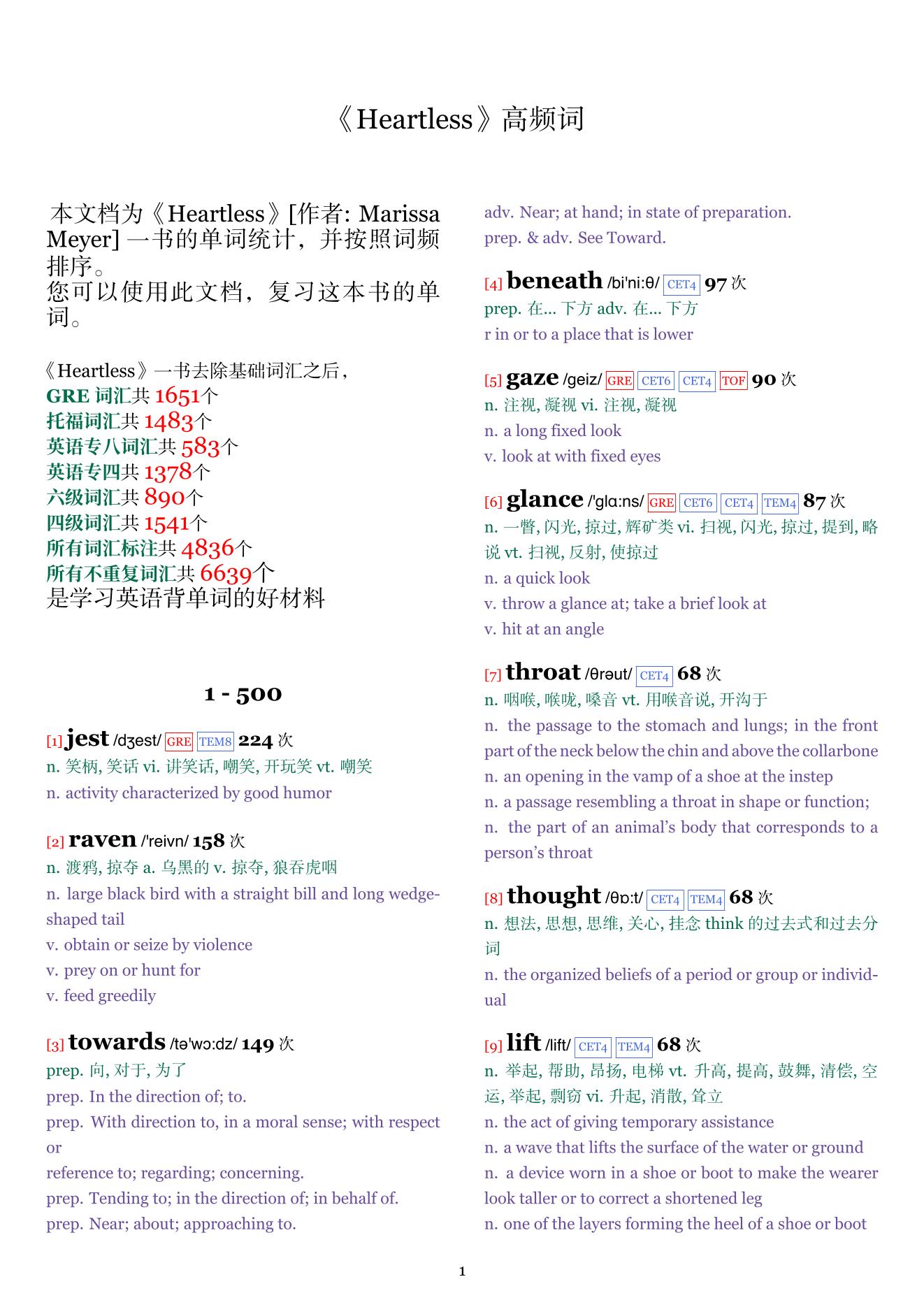 Heartless词频统计
