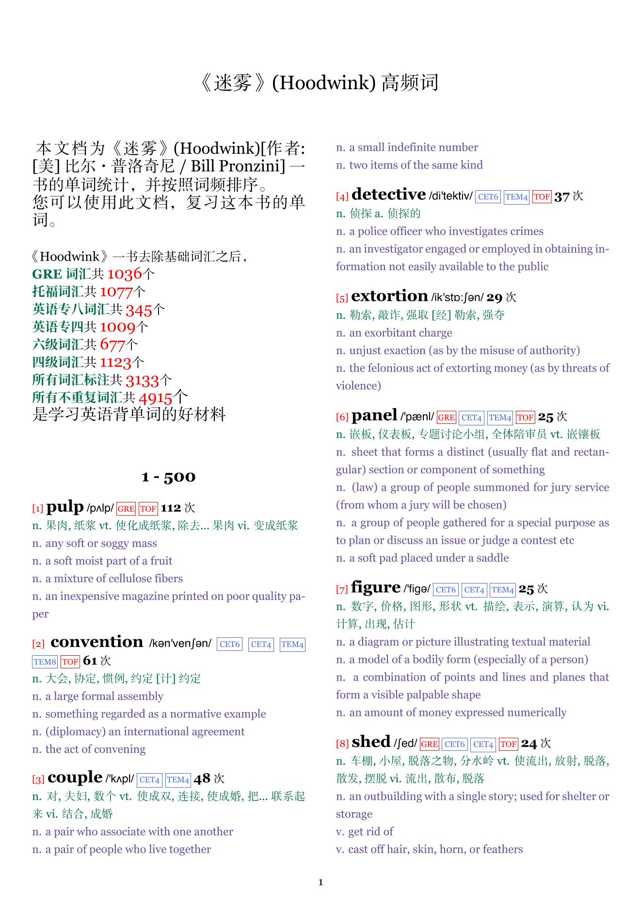 Hoodwink词频统计