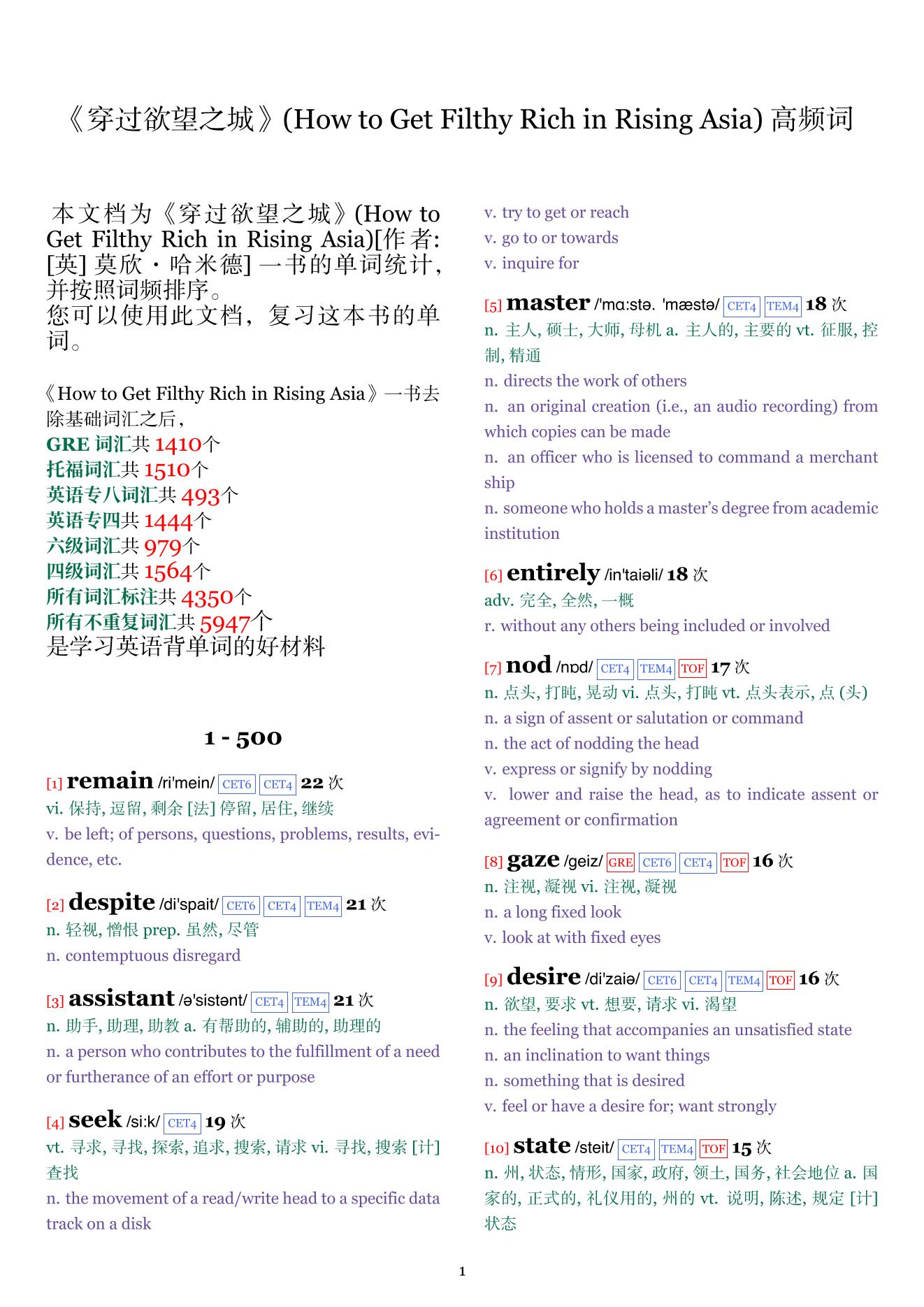 How to Get Filthy Rich in Rising Asia词频统计