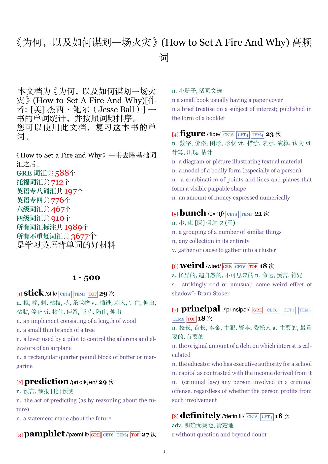 How to Set A Fire And Why词频统计