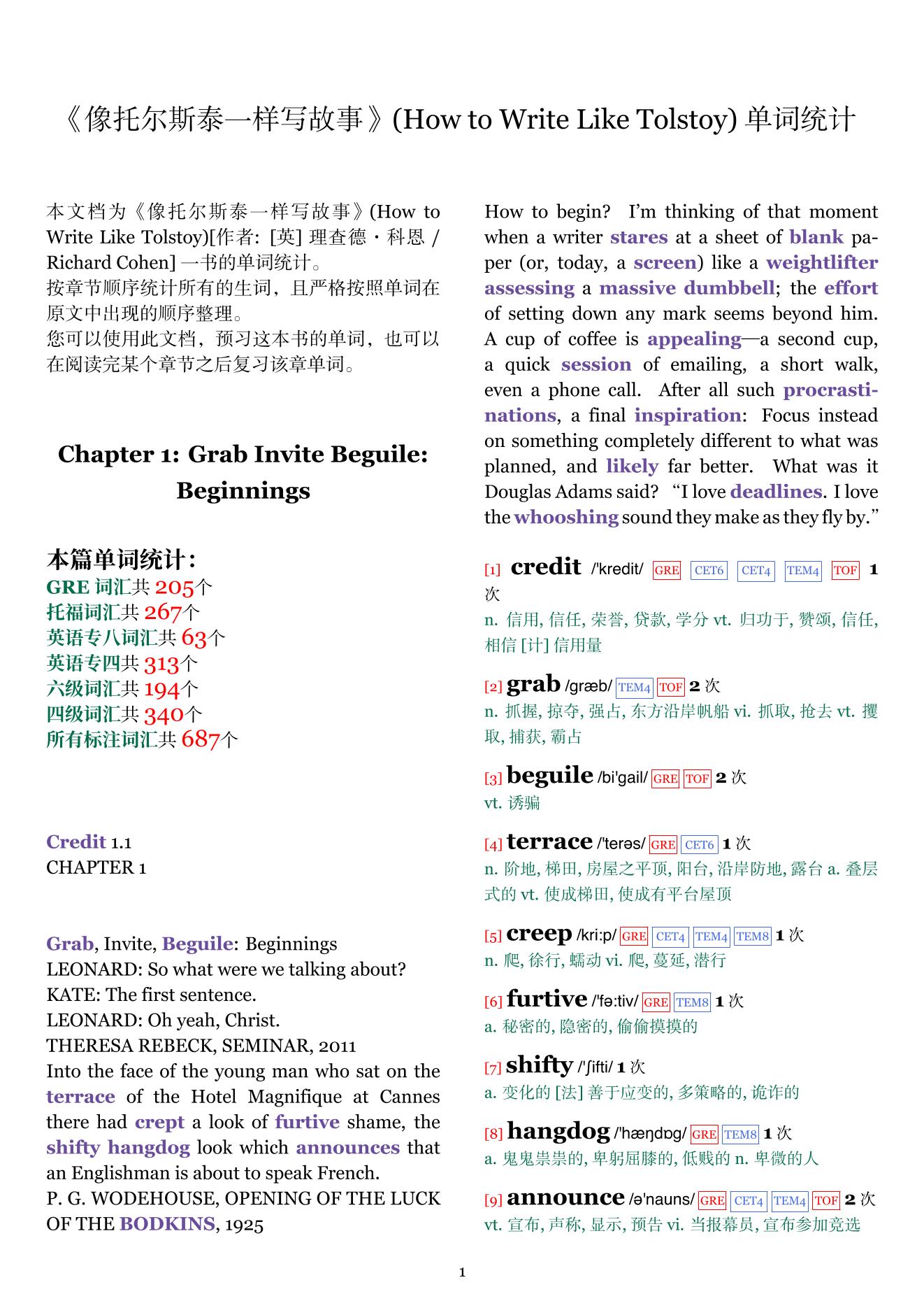 How to Write Like Tolstoy章节单词统计