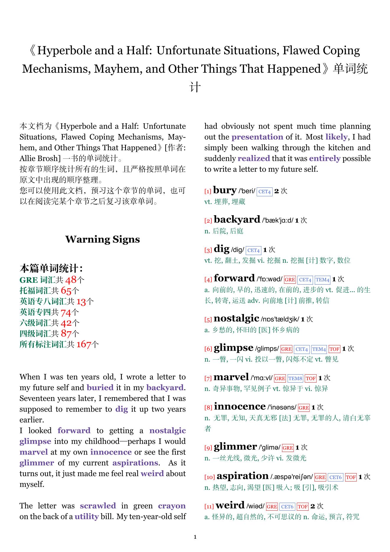 Hyperbole and a Half: Unfortunate Situations, Flawed Coping Mechanisms, Mayhem, and Other Things That Happened章节单词统计