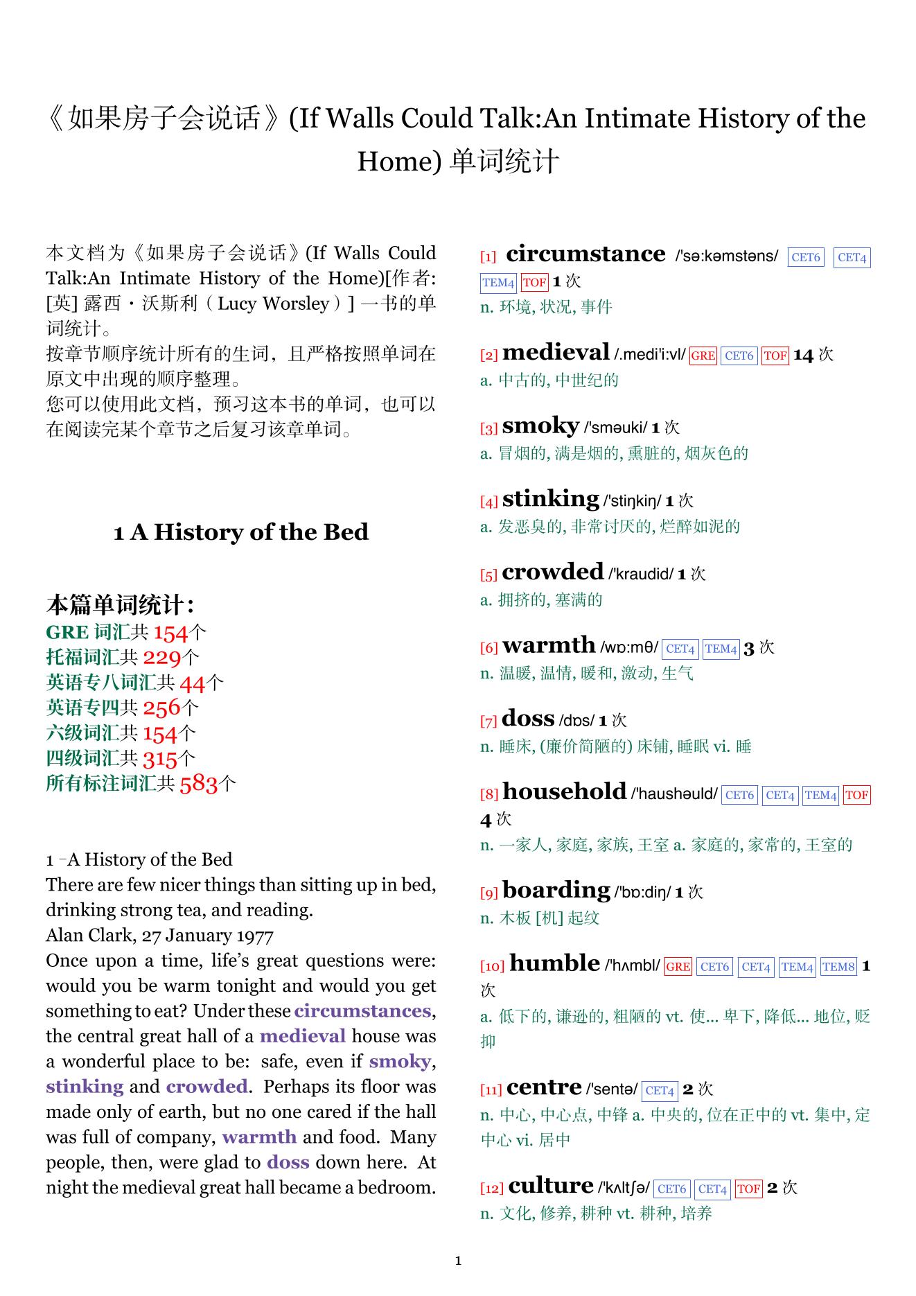 If Walls Could Talk:An Intimate History of the Home章节单词统计