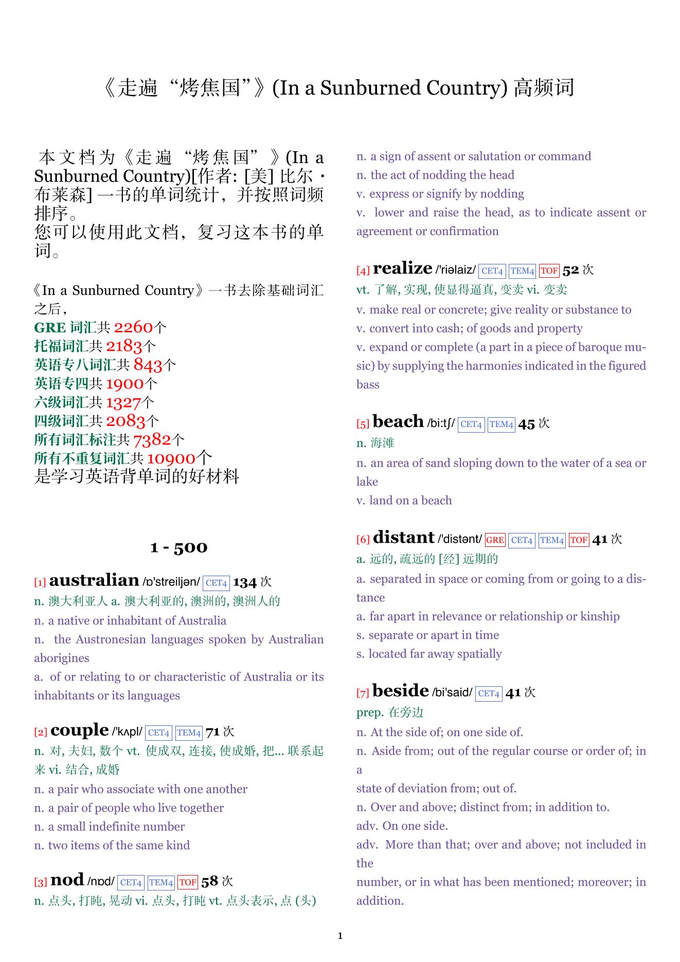 In a Sunburned Country词频统计