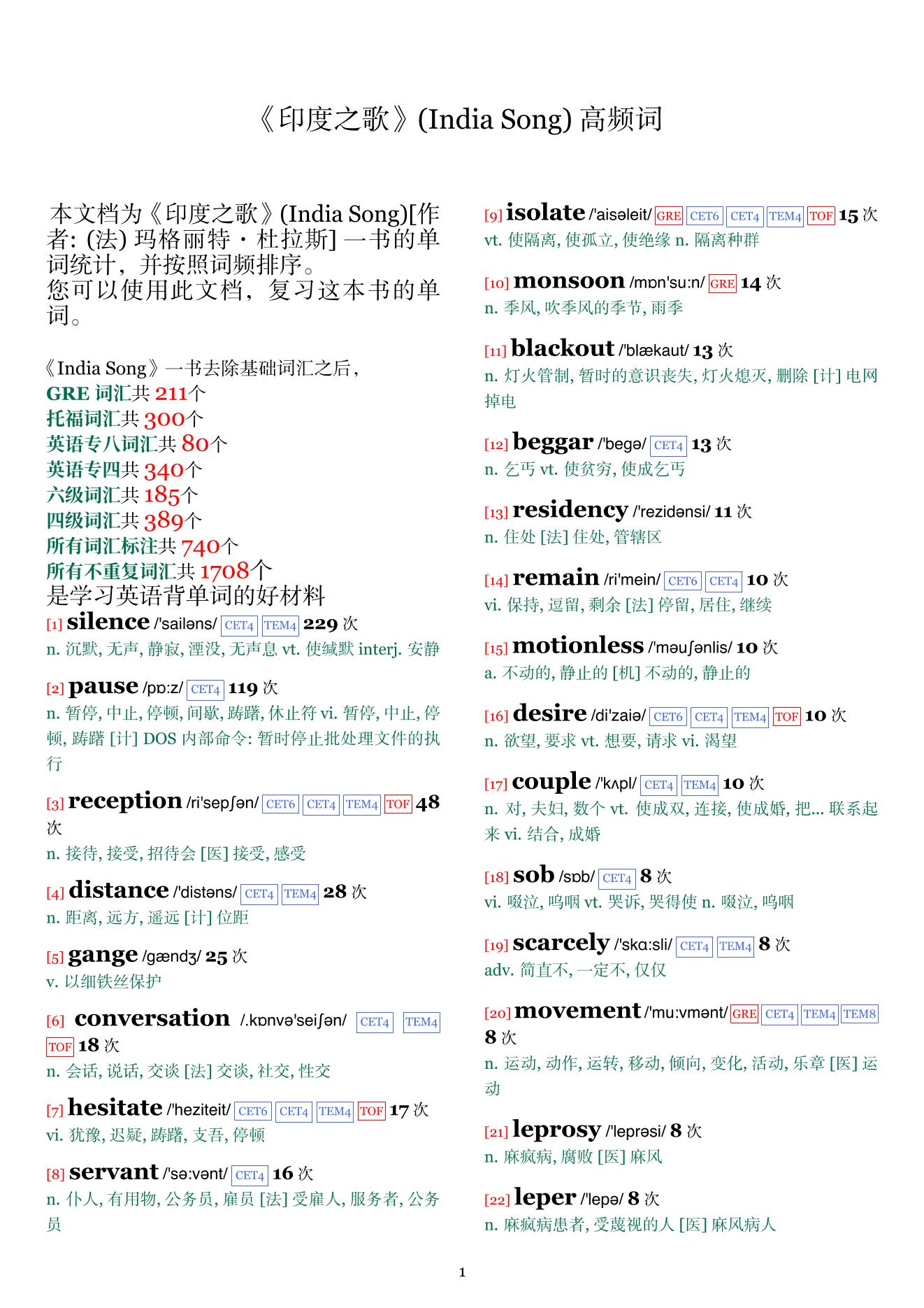 India Song词频统计