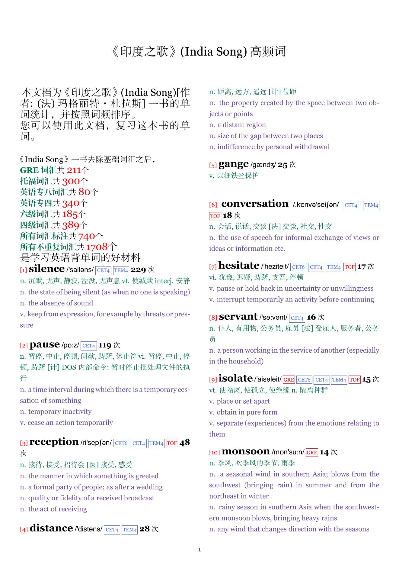 India Song词频统计