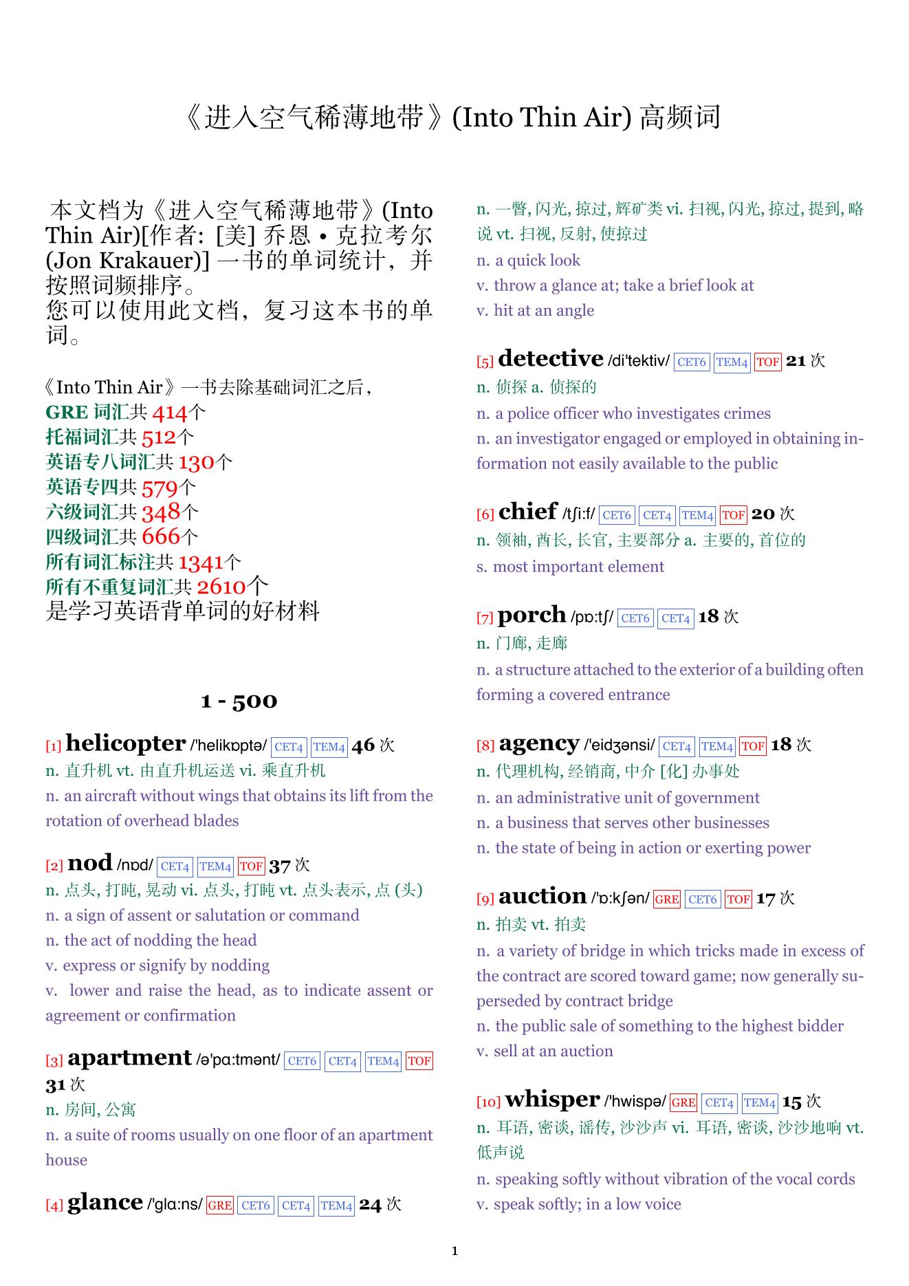 Into Thin Air词频统计