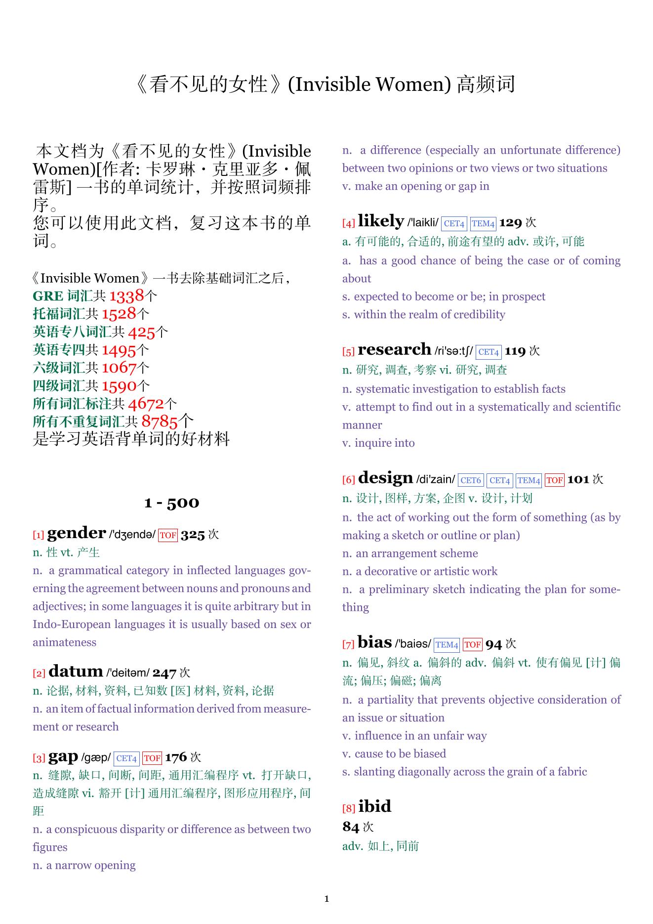 Invisible Women词频统计
