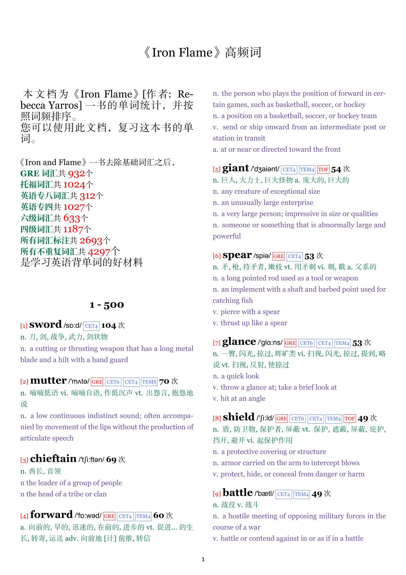 Iron Flame词频统计