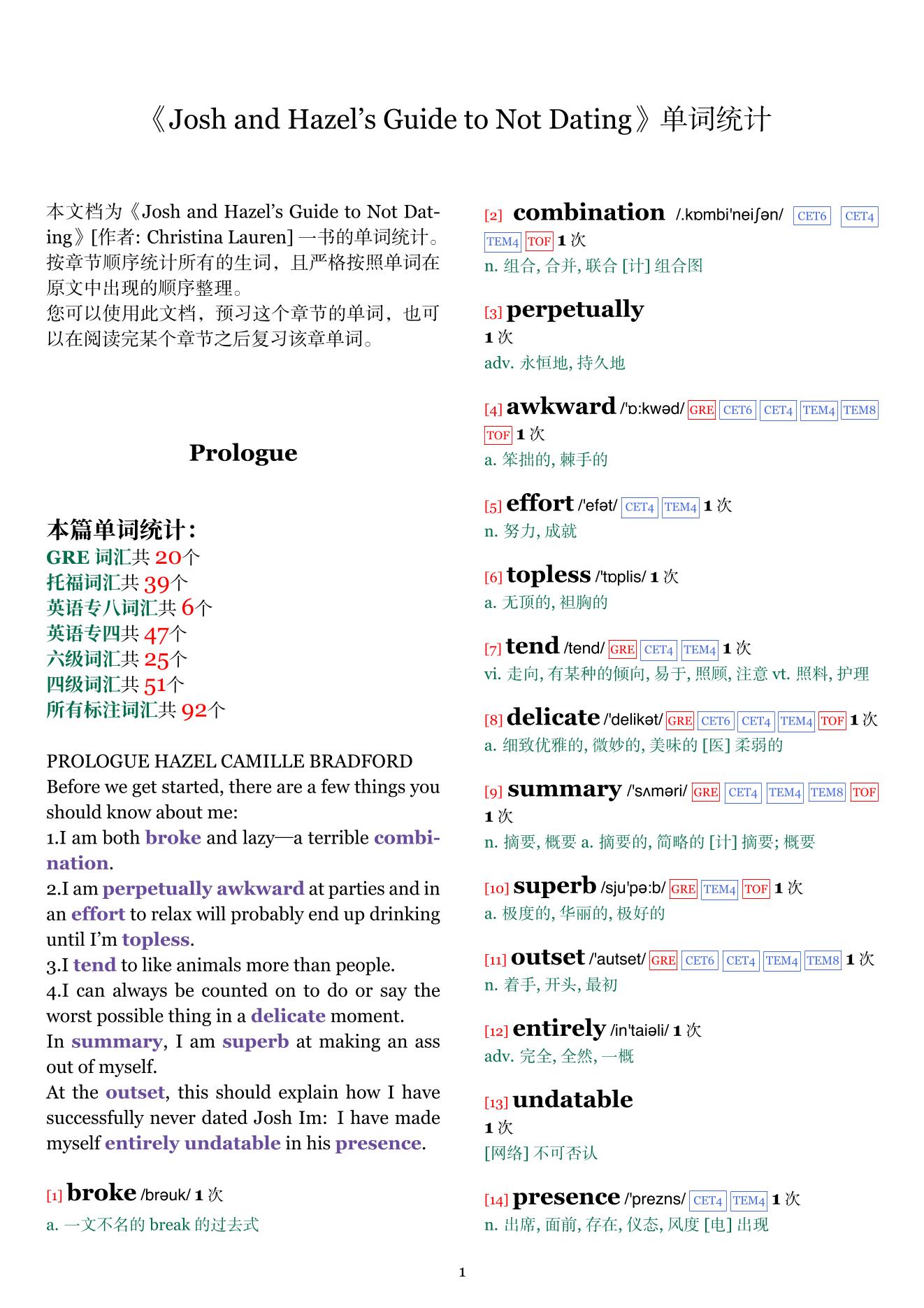 Josh and Hazel's Guide to Not Dating章节单词统计