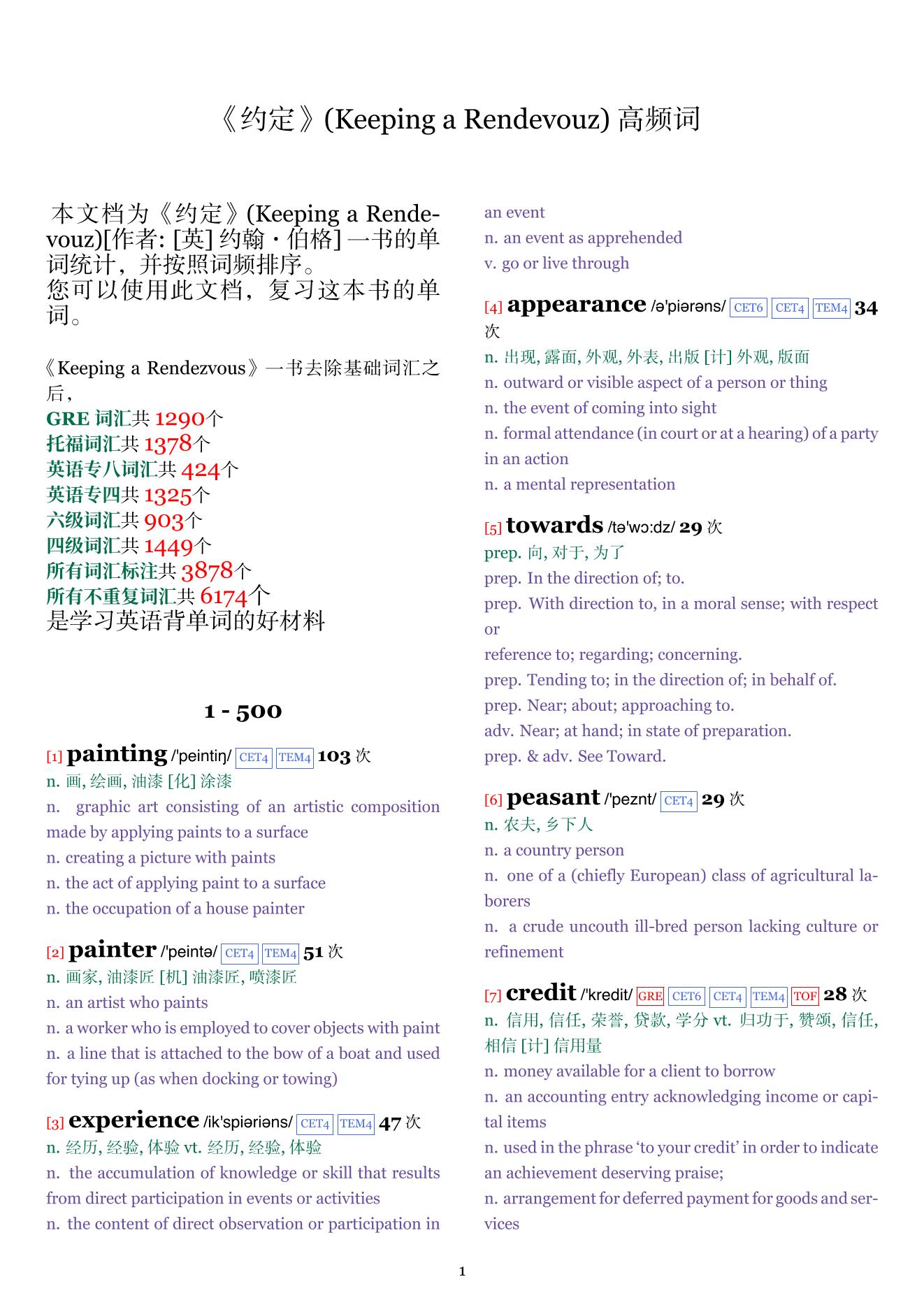 Keeping a Rendevouz词频统计