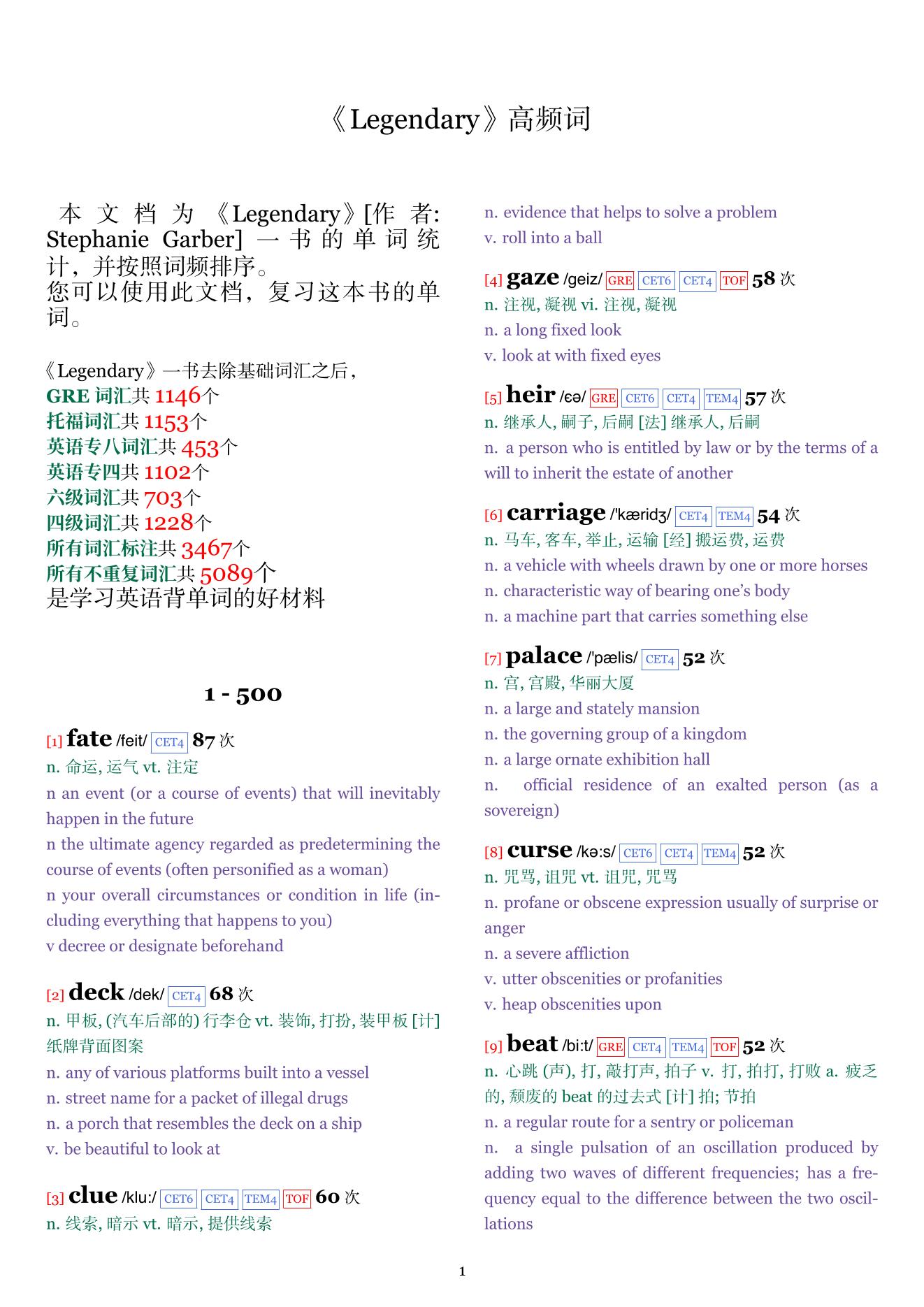 Legendary词频统计