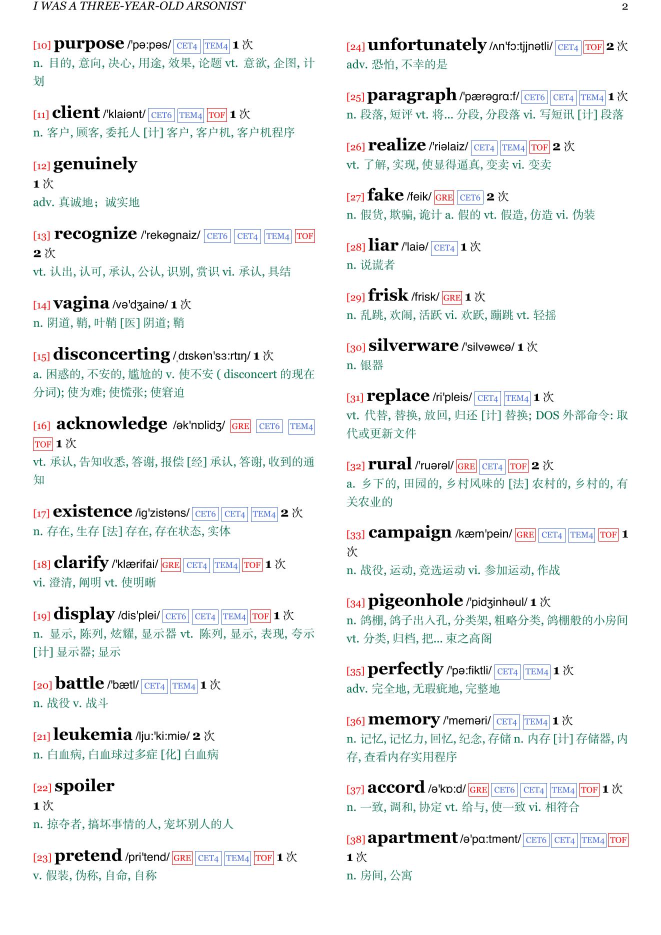 Let's Pretend This Never Happened: A Mostly True Memoir章节单词统计