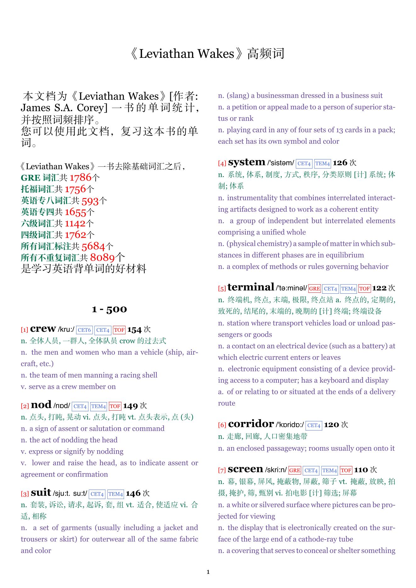 Leviathan Wakes词频统计