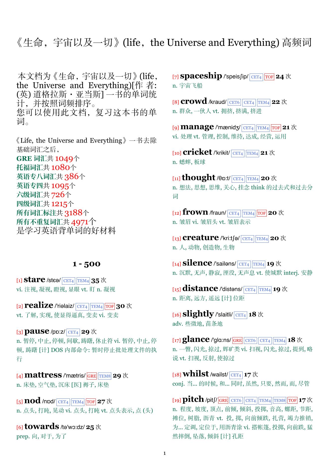 life，the Universe and Everything词频统计