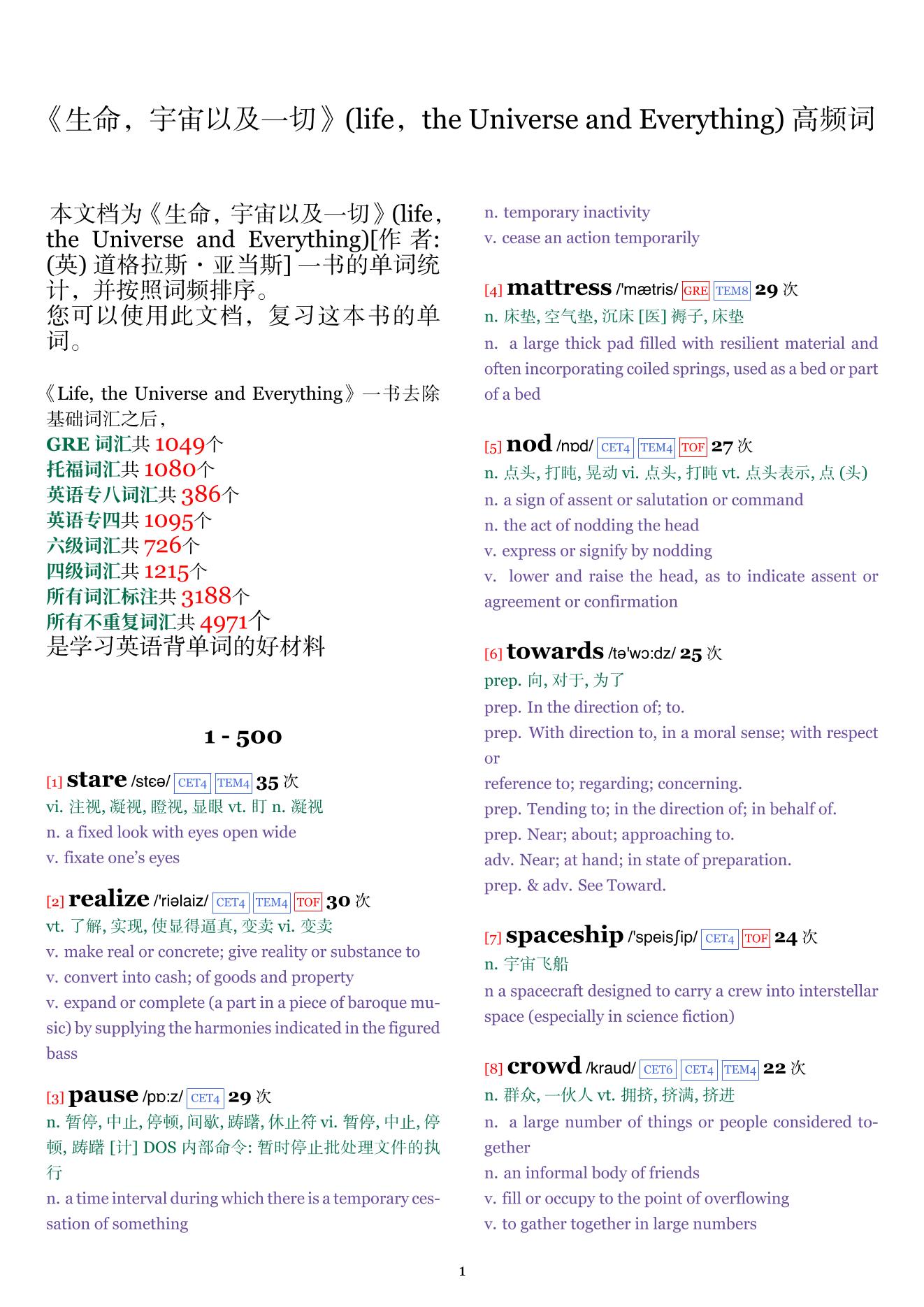 life，the Universe and Everything词频统计