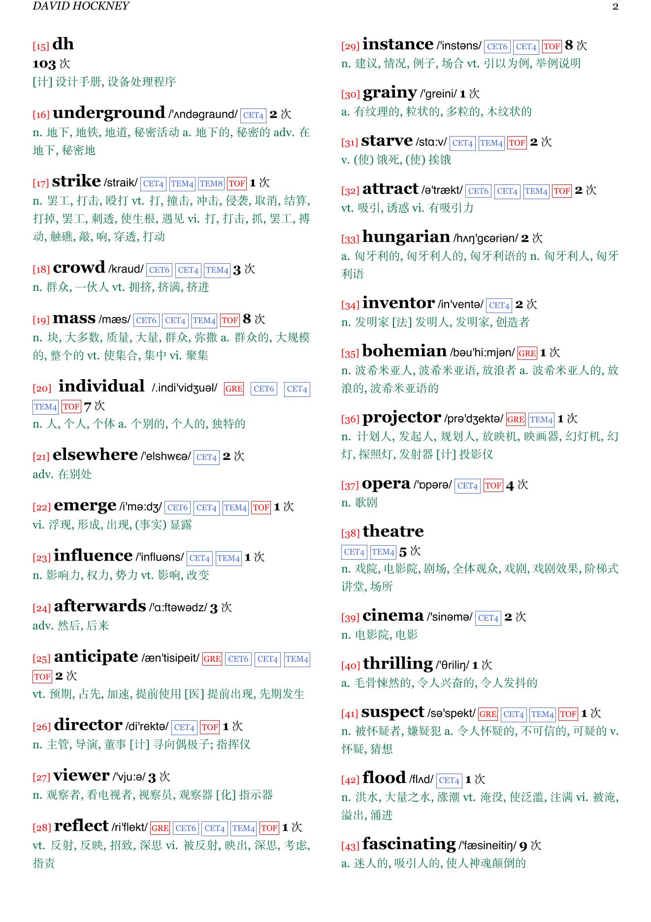 Lives of the Artists, Lives of the Architects章节单词统计