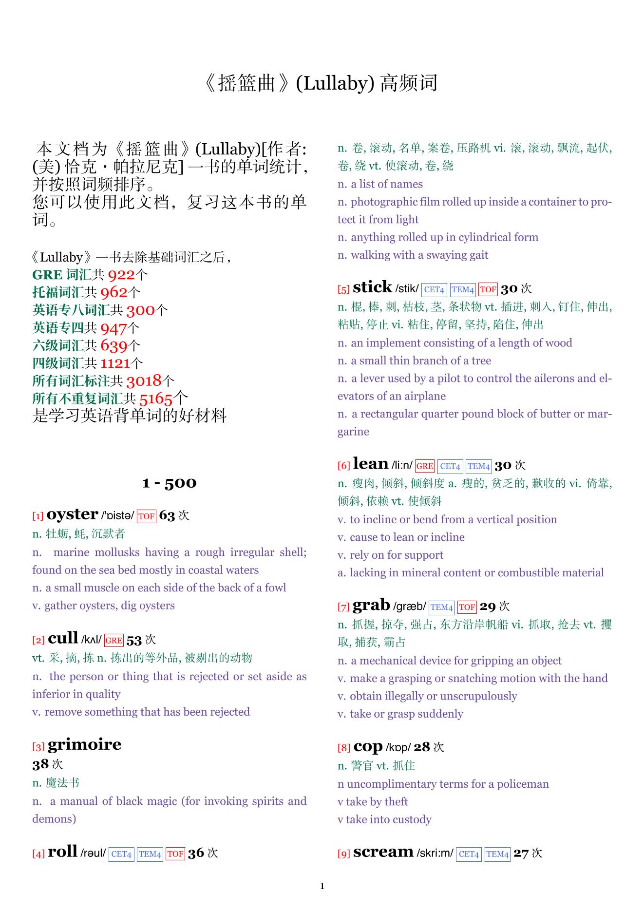 Lullaby词频统计