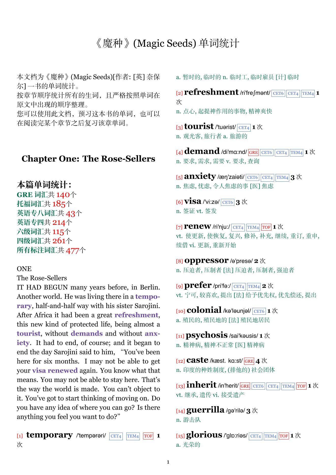 Magic Seeds章节单词统计