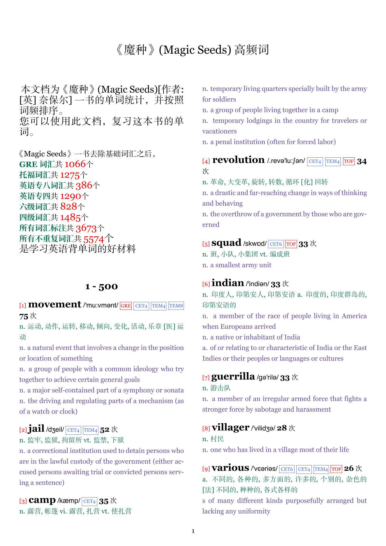 Magic Seeds词频统计