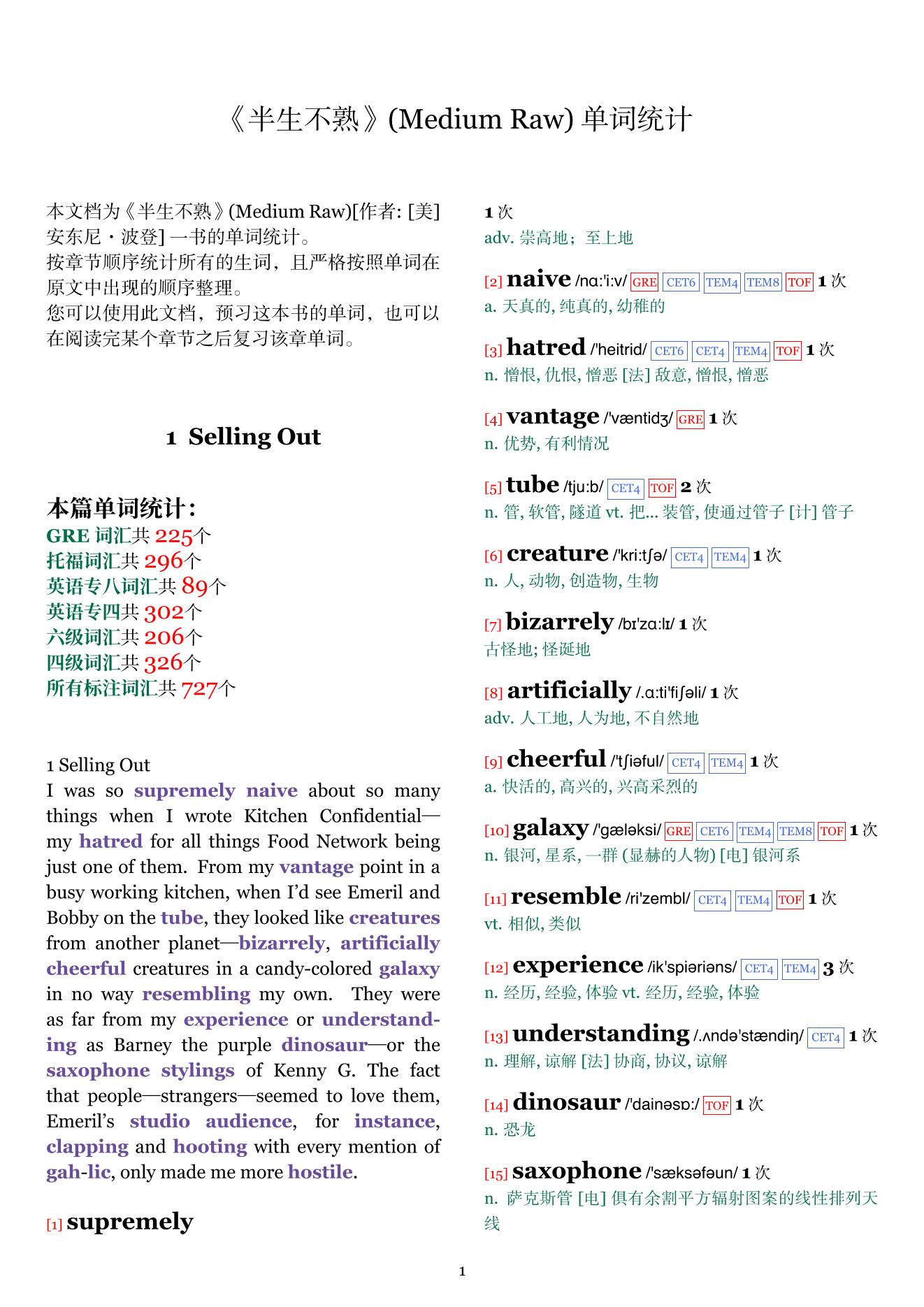 Medium Raw章节单词统计
