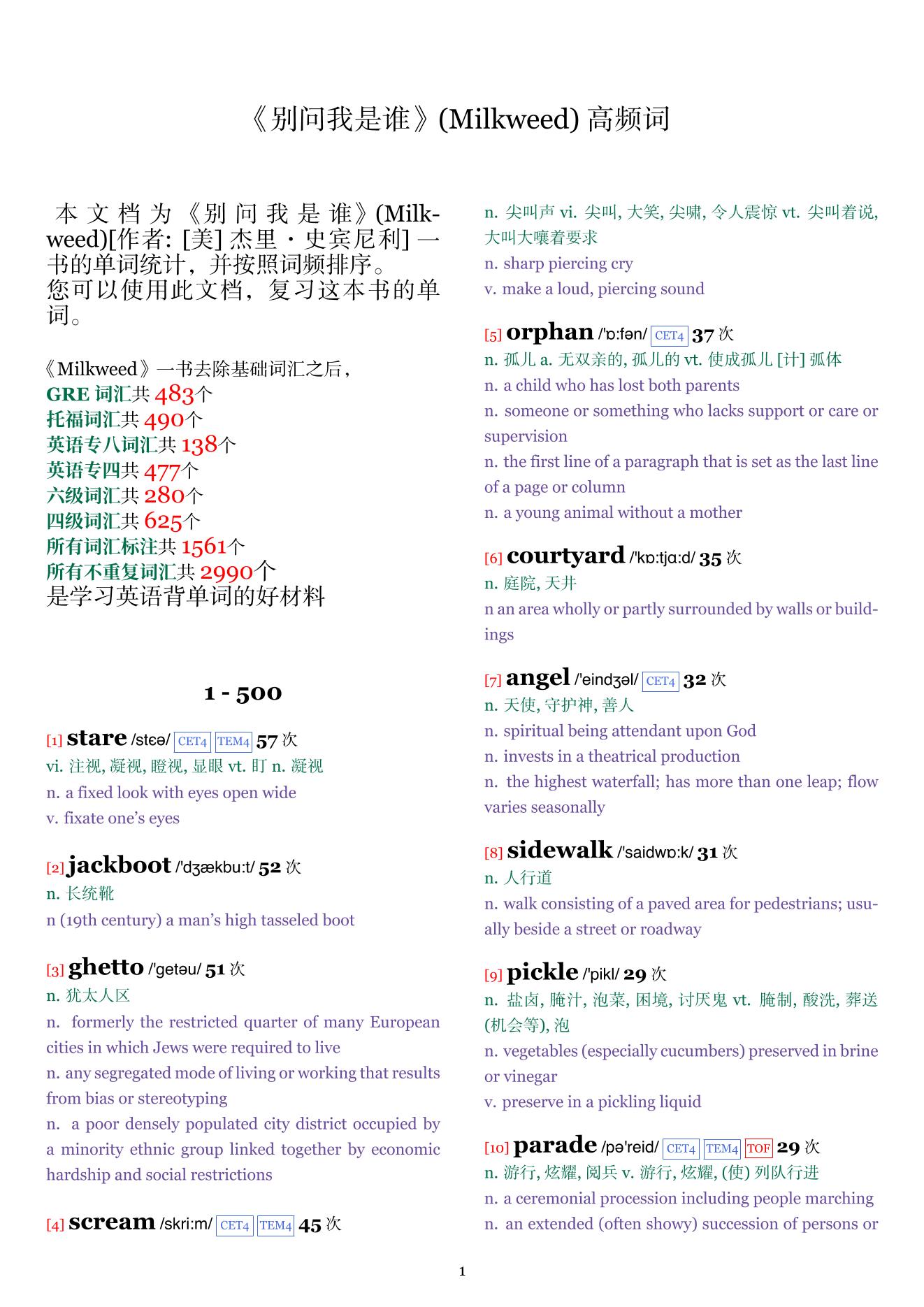 Milkweed词频统计