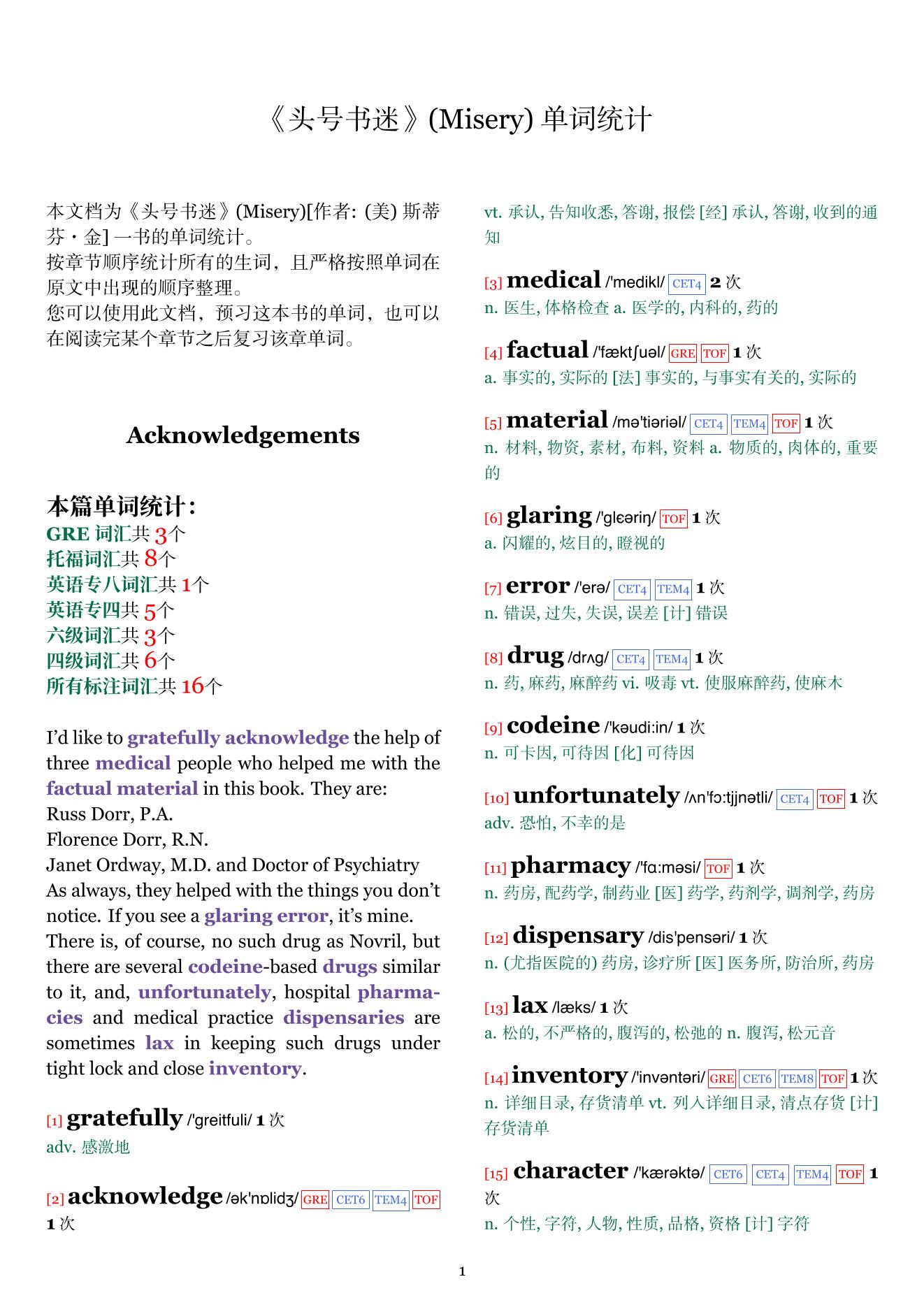 Misery章节单词统计