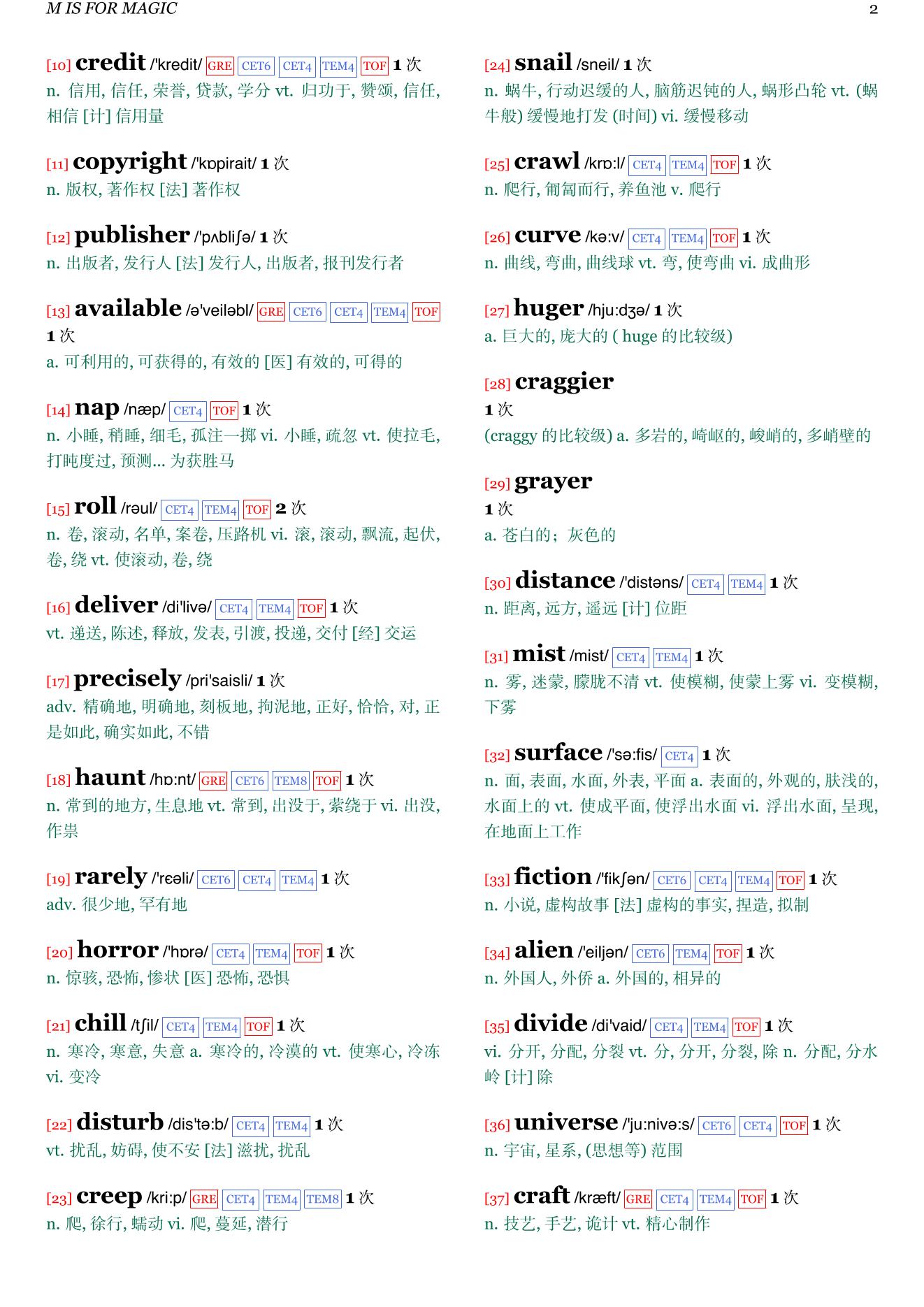 M Is for Magic章节单词统计