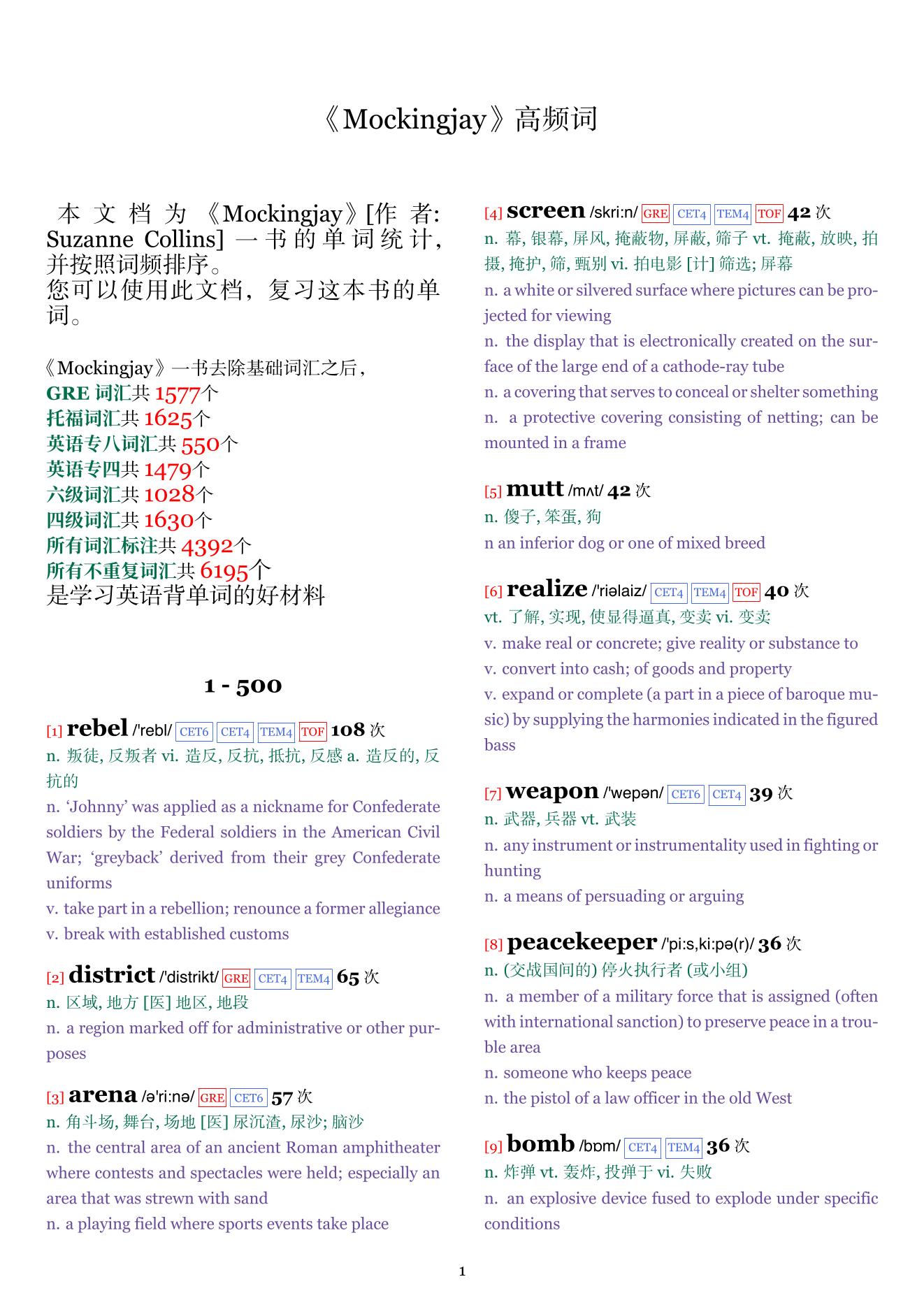 Mockingjay词频统计