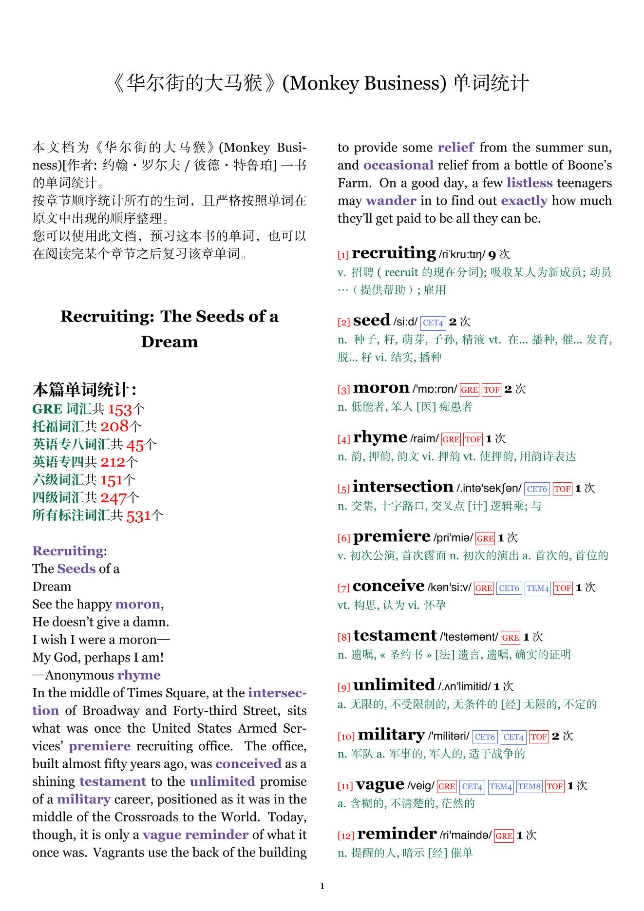 Monkey Business章节单词统计