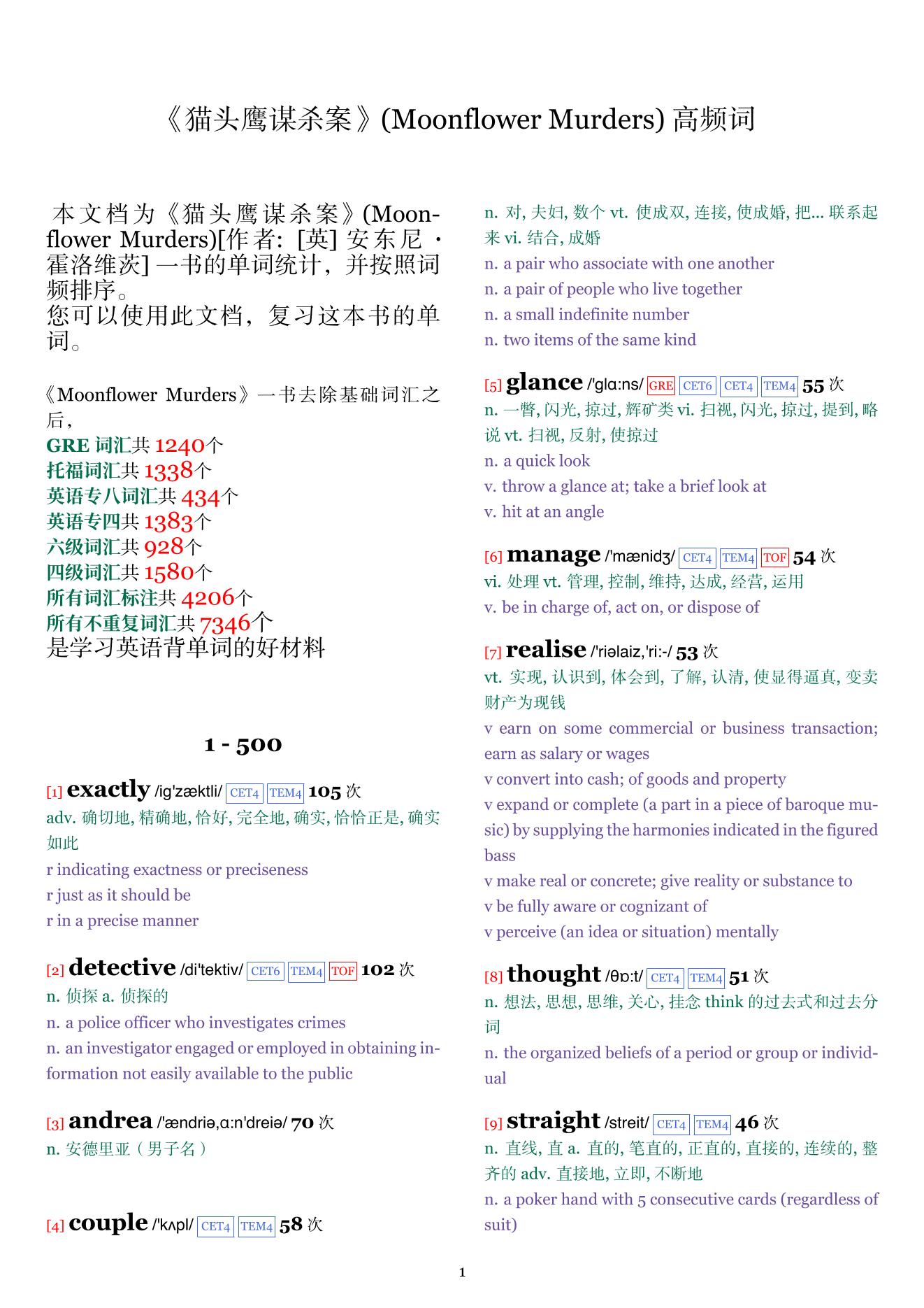 Moonflower Murders词频统计