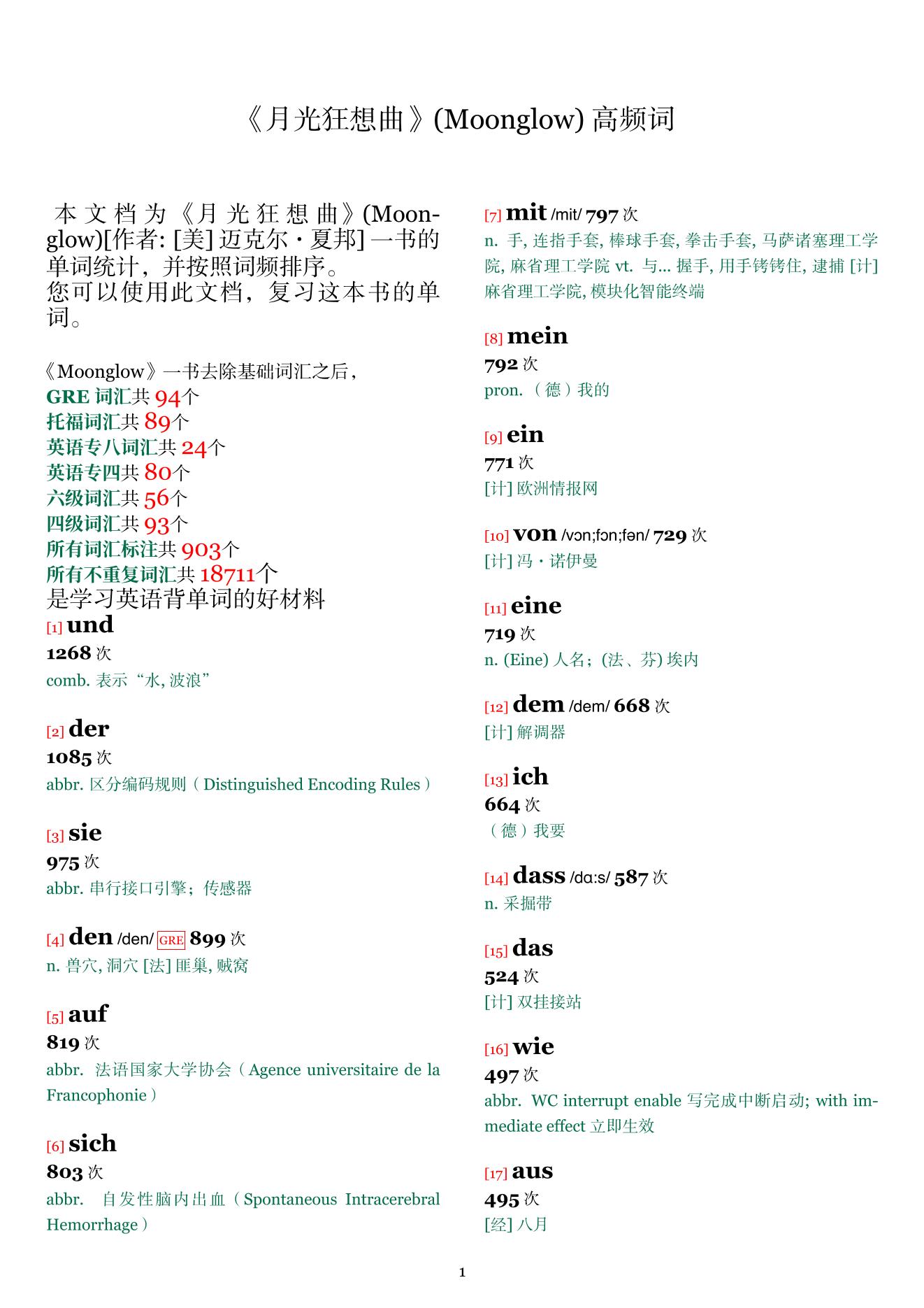 Moonglow词频统计