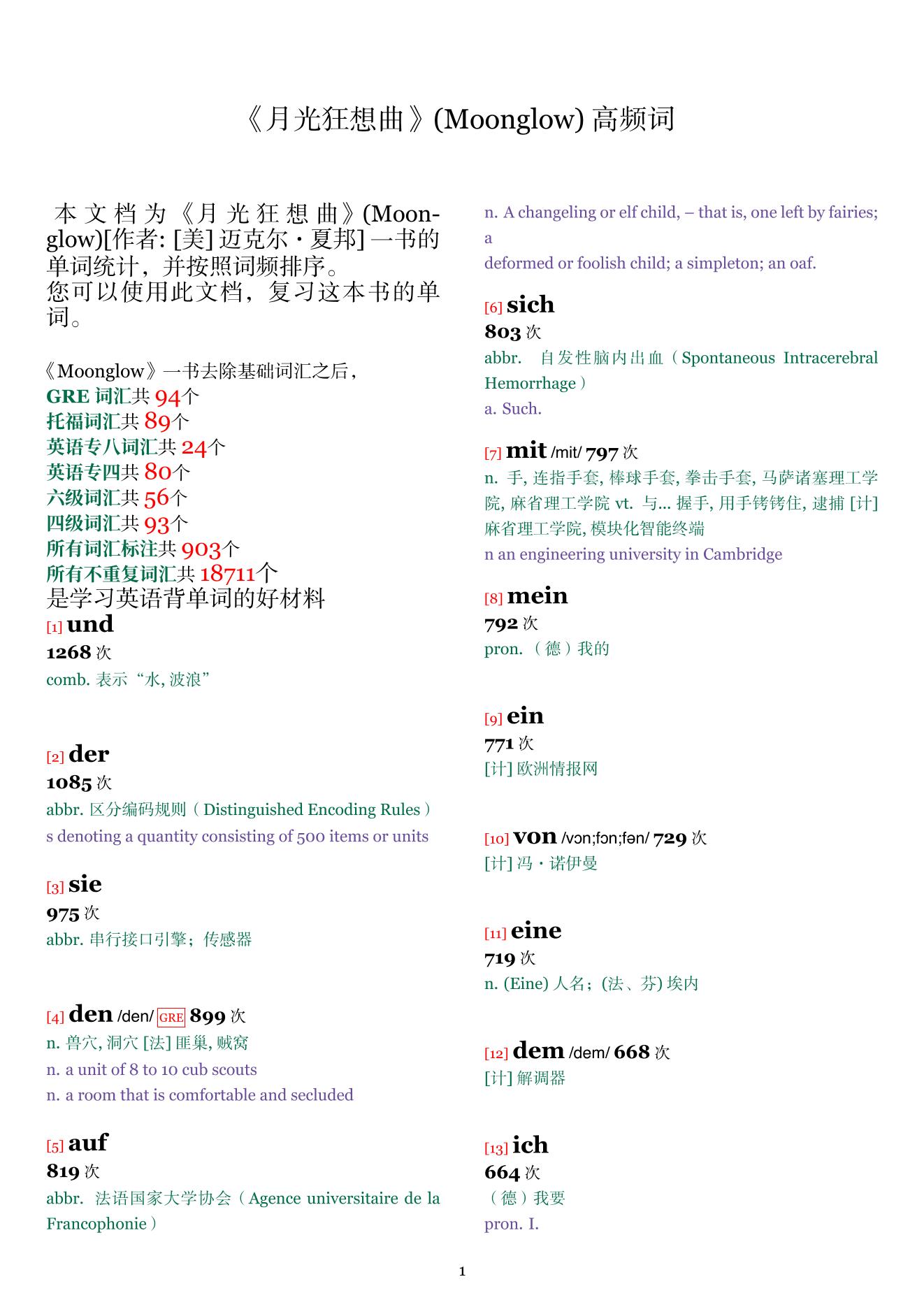 Moonglow词频统计