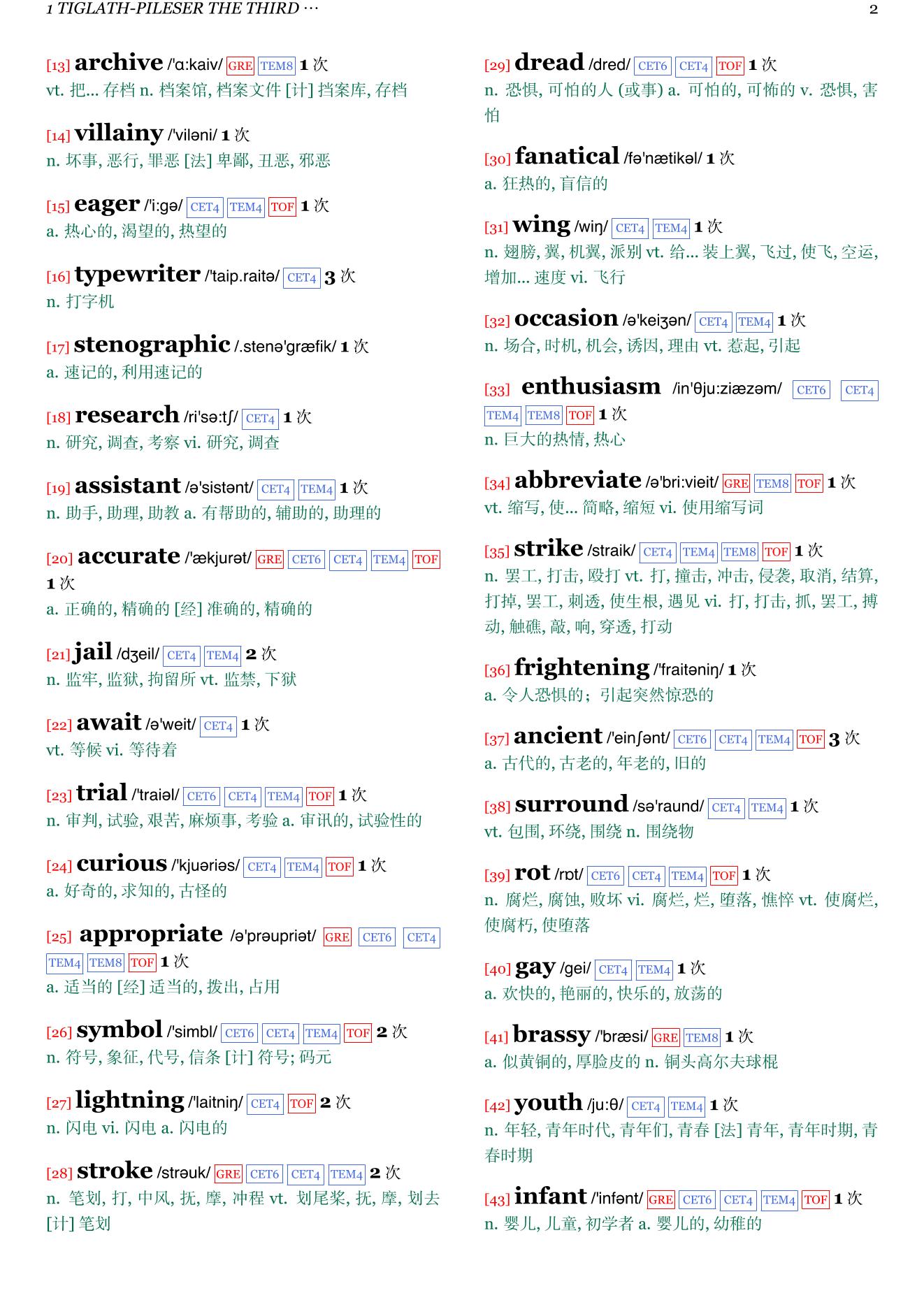 Mother Night章节单词统计