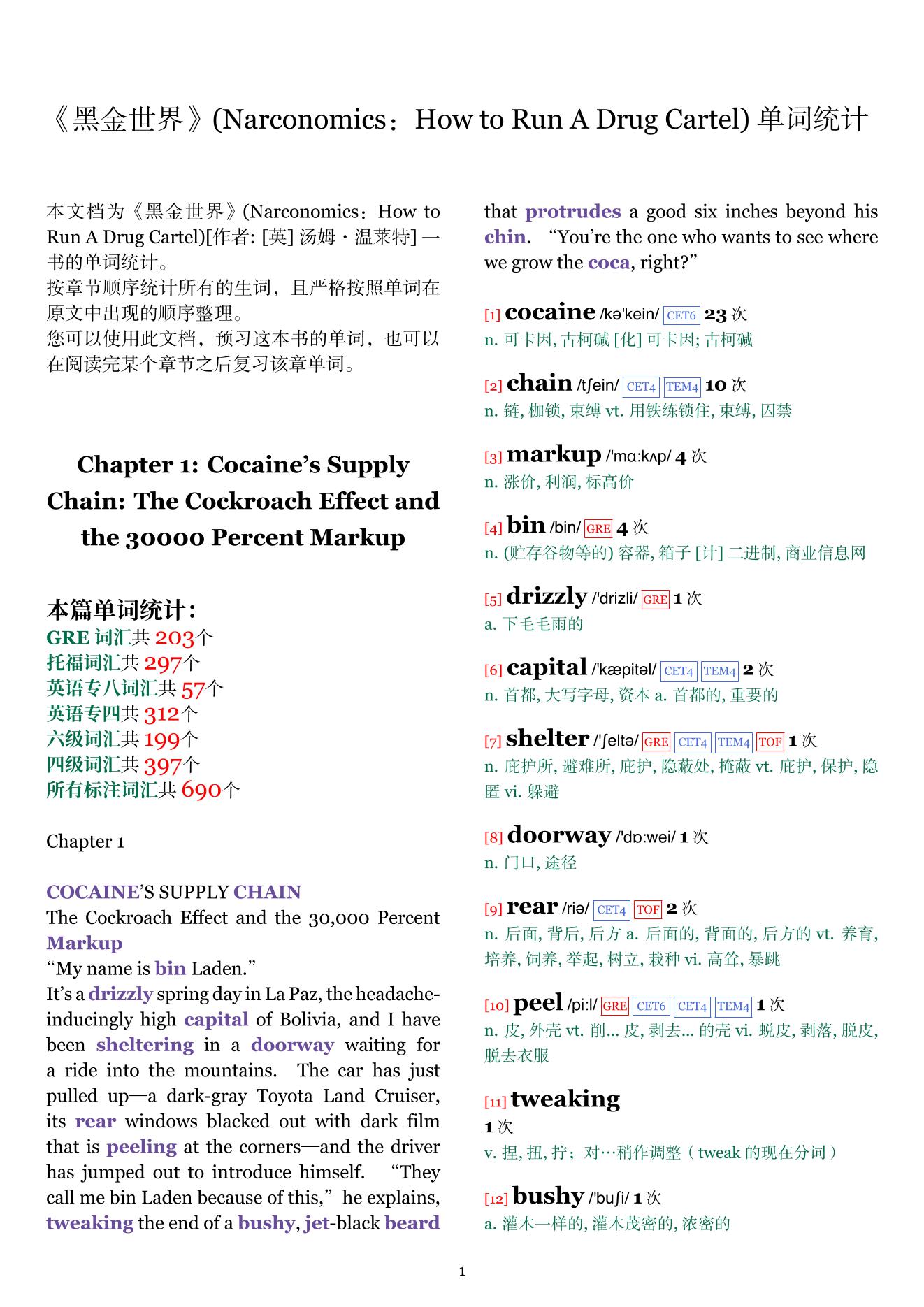 Narconomics： How to Run A Drug Cartel章节单词统计