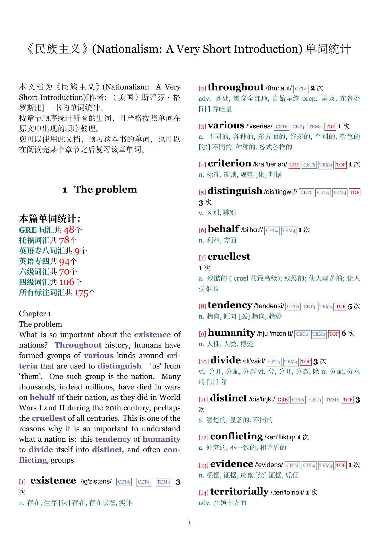 Nationalism: A Very Short Introduction章节单词统计