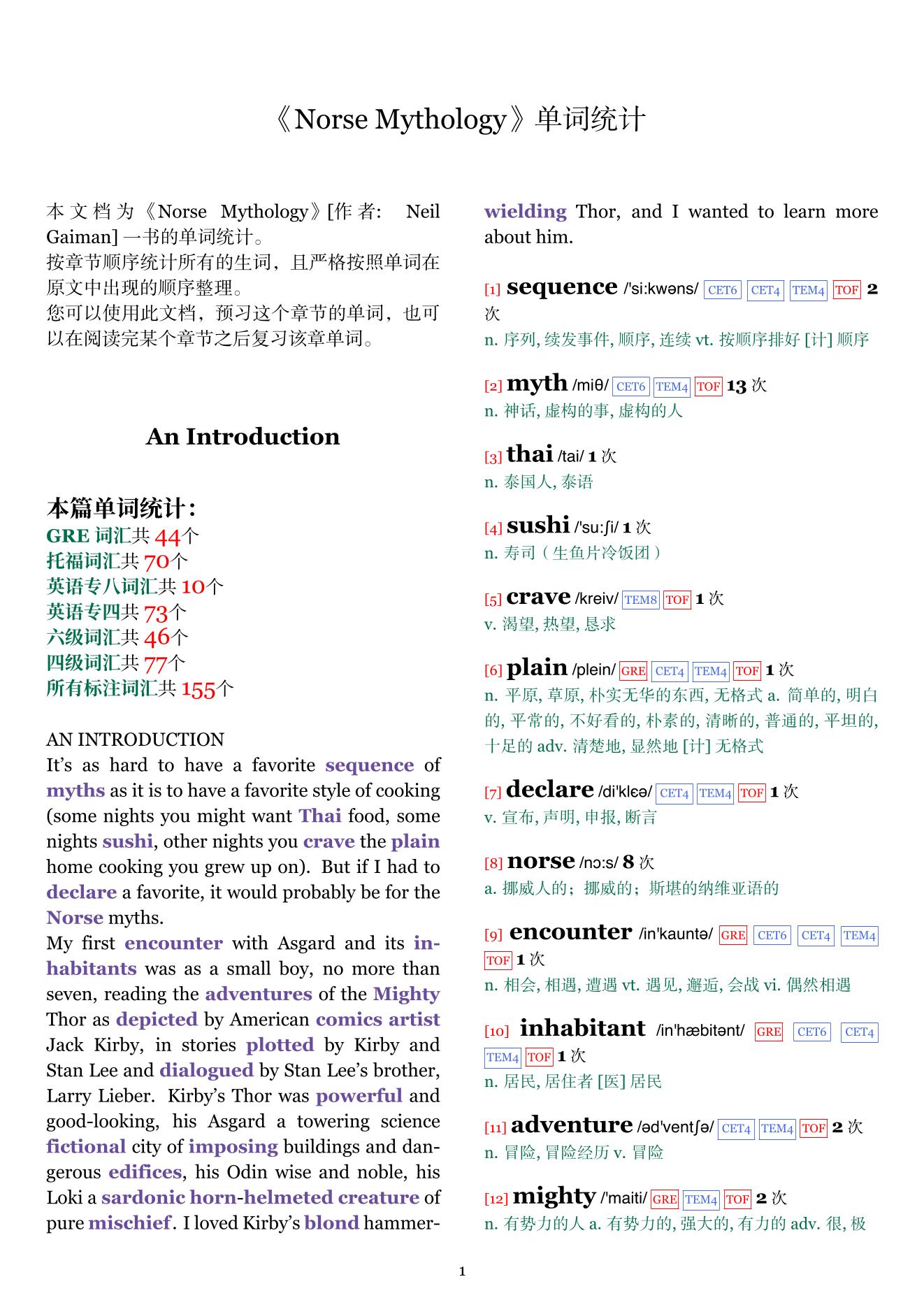 Norse Mythology章节单词统计